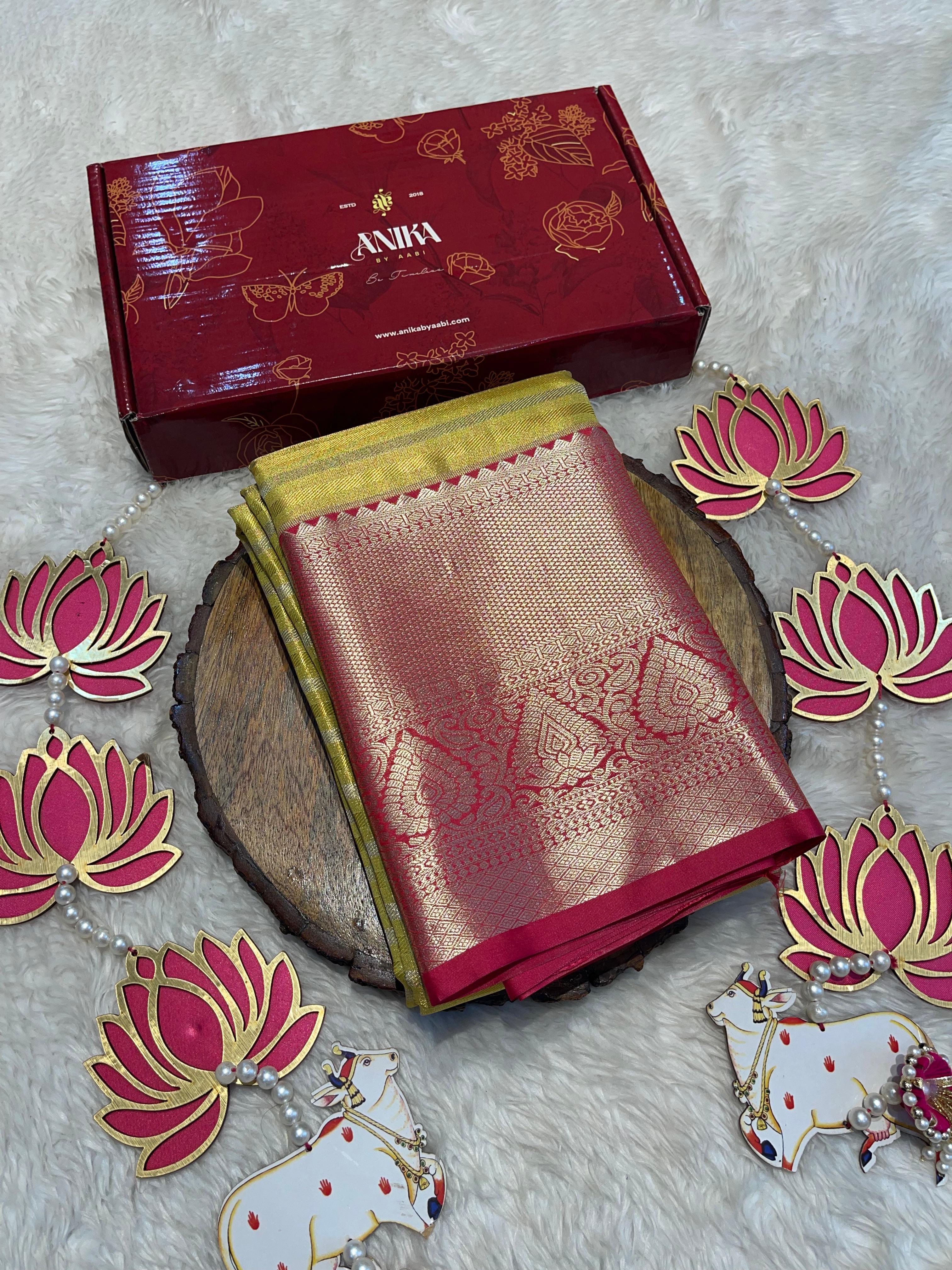 SWAYAMVARAM-LIME YELLOW STRIPES SAREE