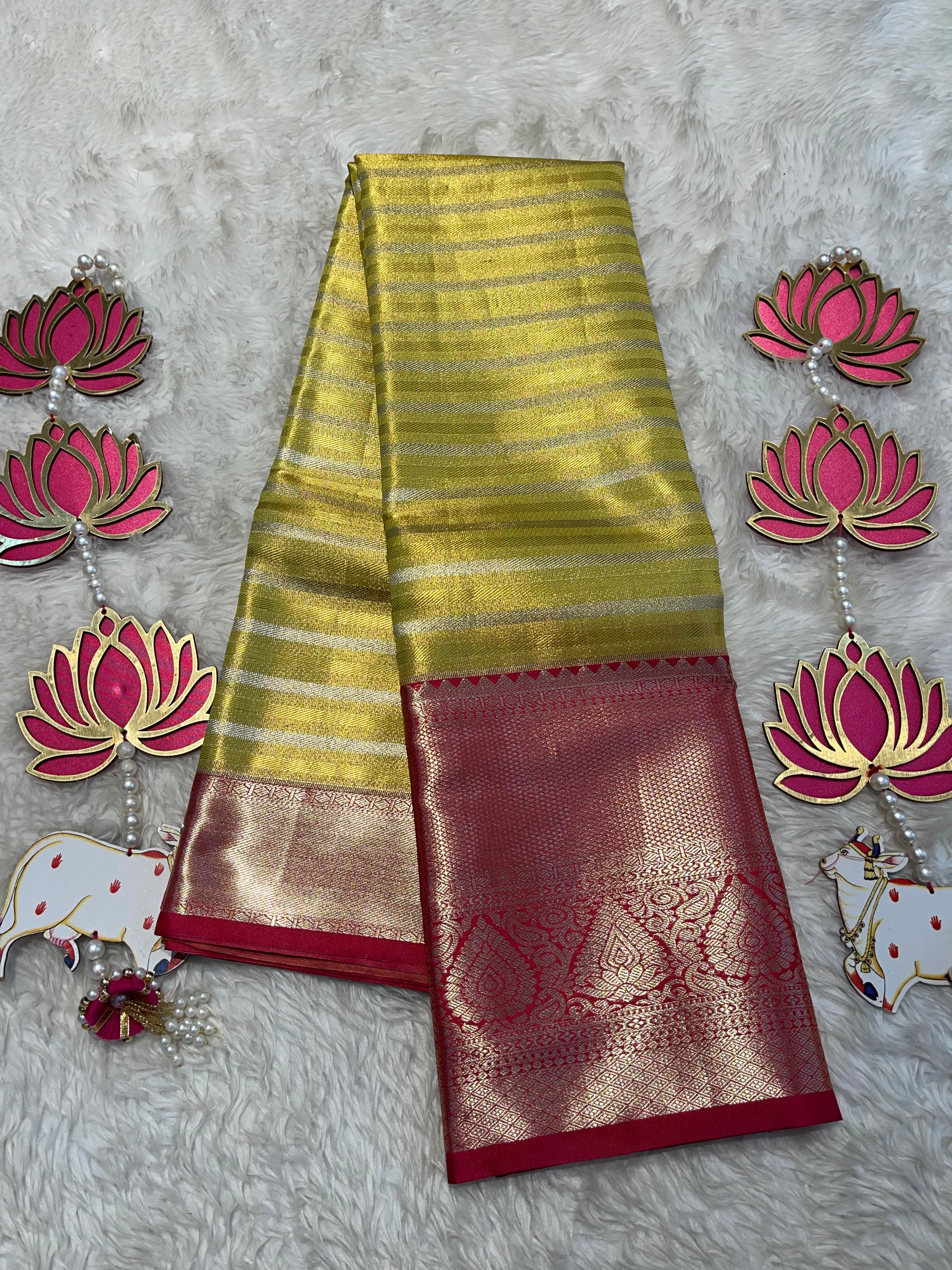 SWAYAMVARAM-LIME YELLOW STRIPES SAREE