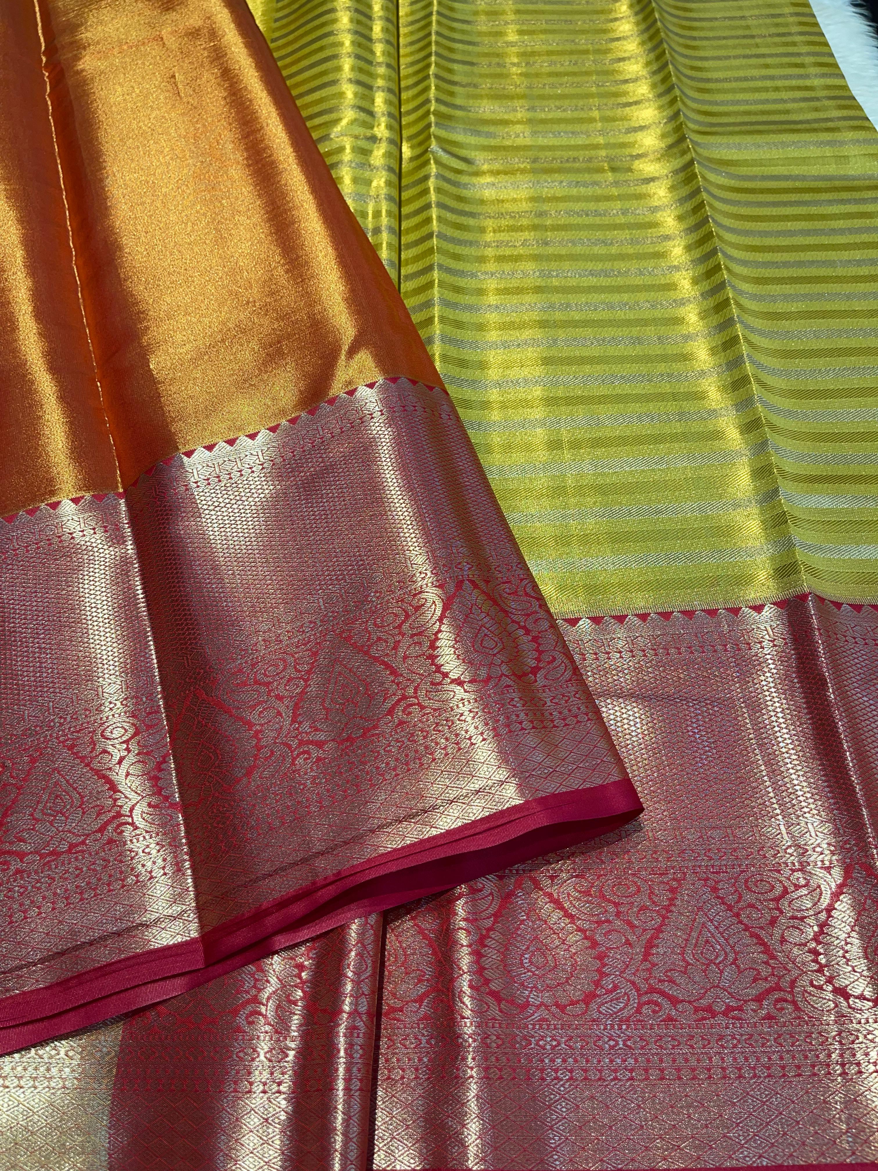 SWAYAMVARAM-LIME YELLOW STRIPES SAREE
