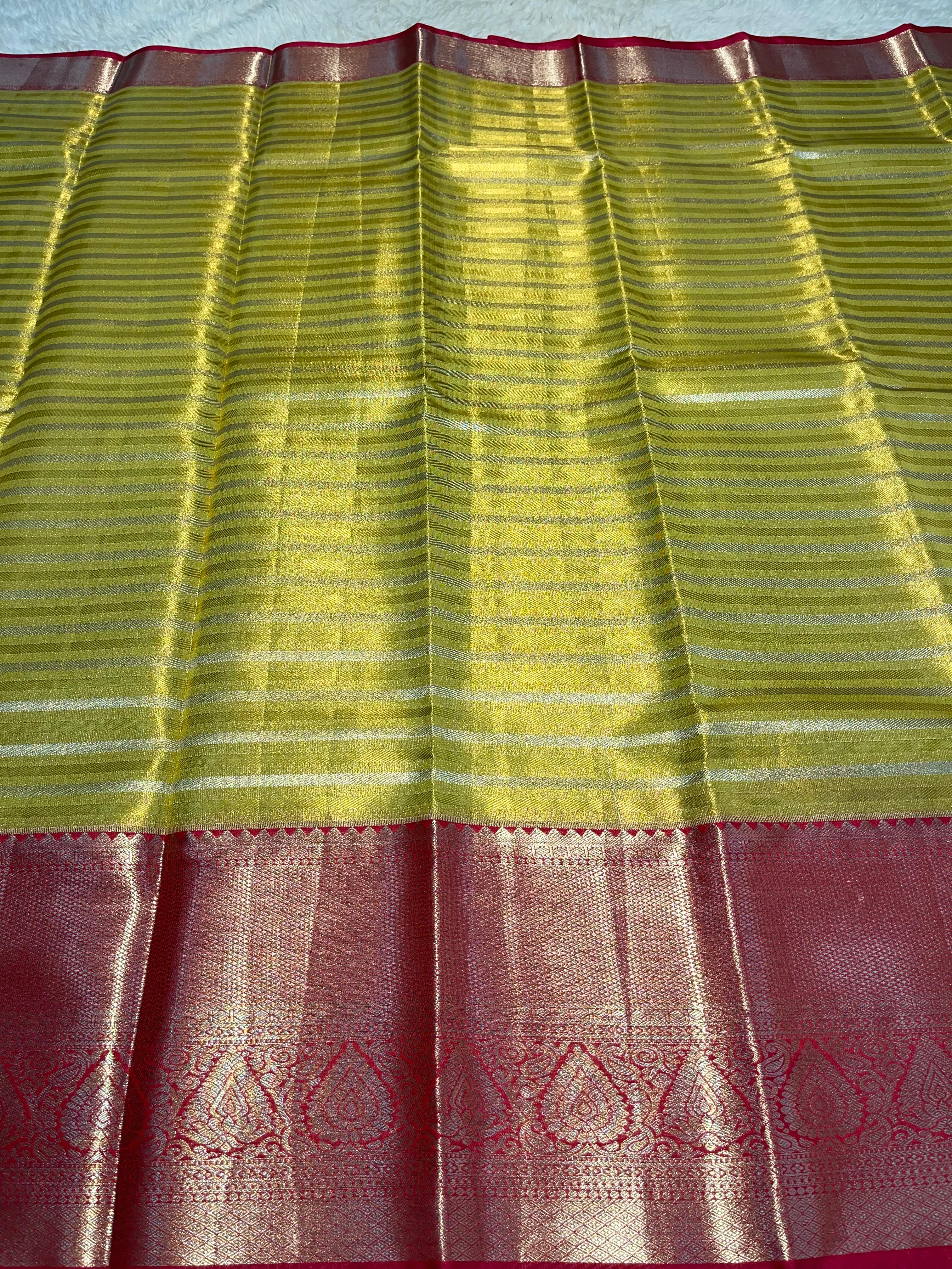 SWAYAMVARAM-LIME YELLOW STRIPES SAREE