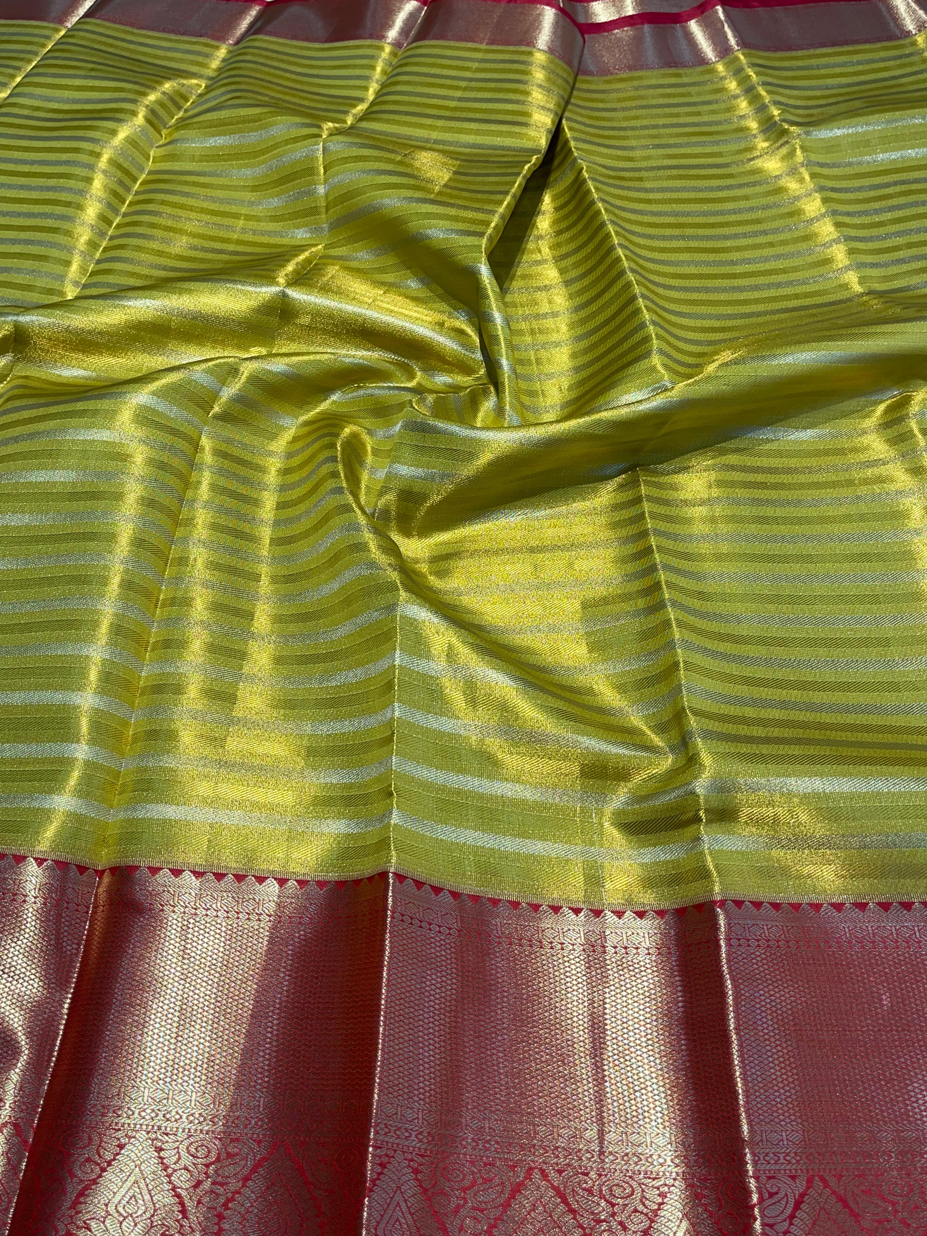 SWAYAMVARAM-LIME YELLOW STRIPES SAREE