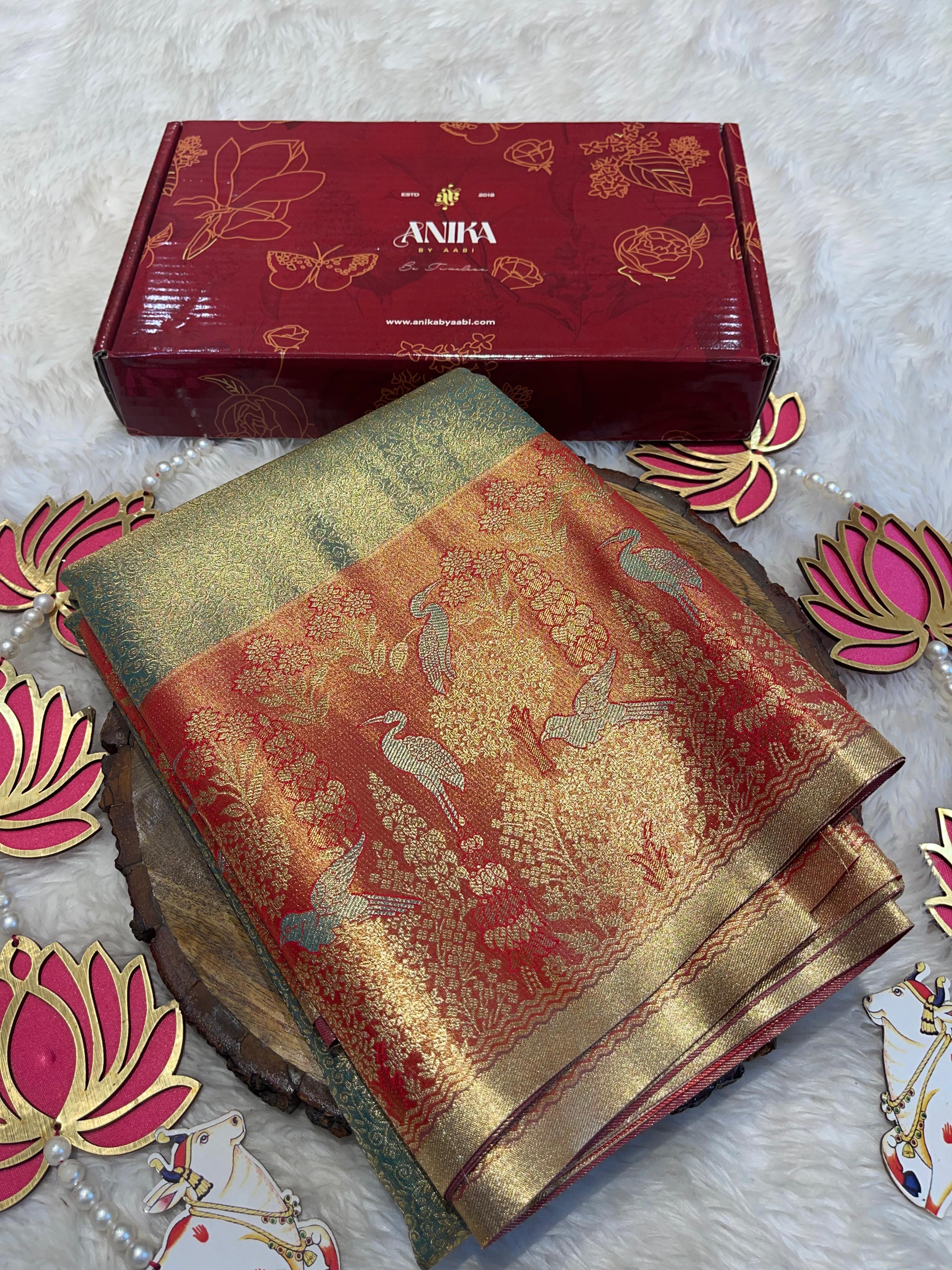 SWAYAMVARAM-BLUE DUAL TONE WITH RED SILK SAREE