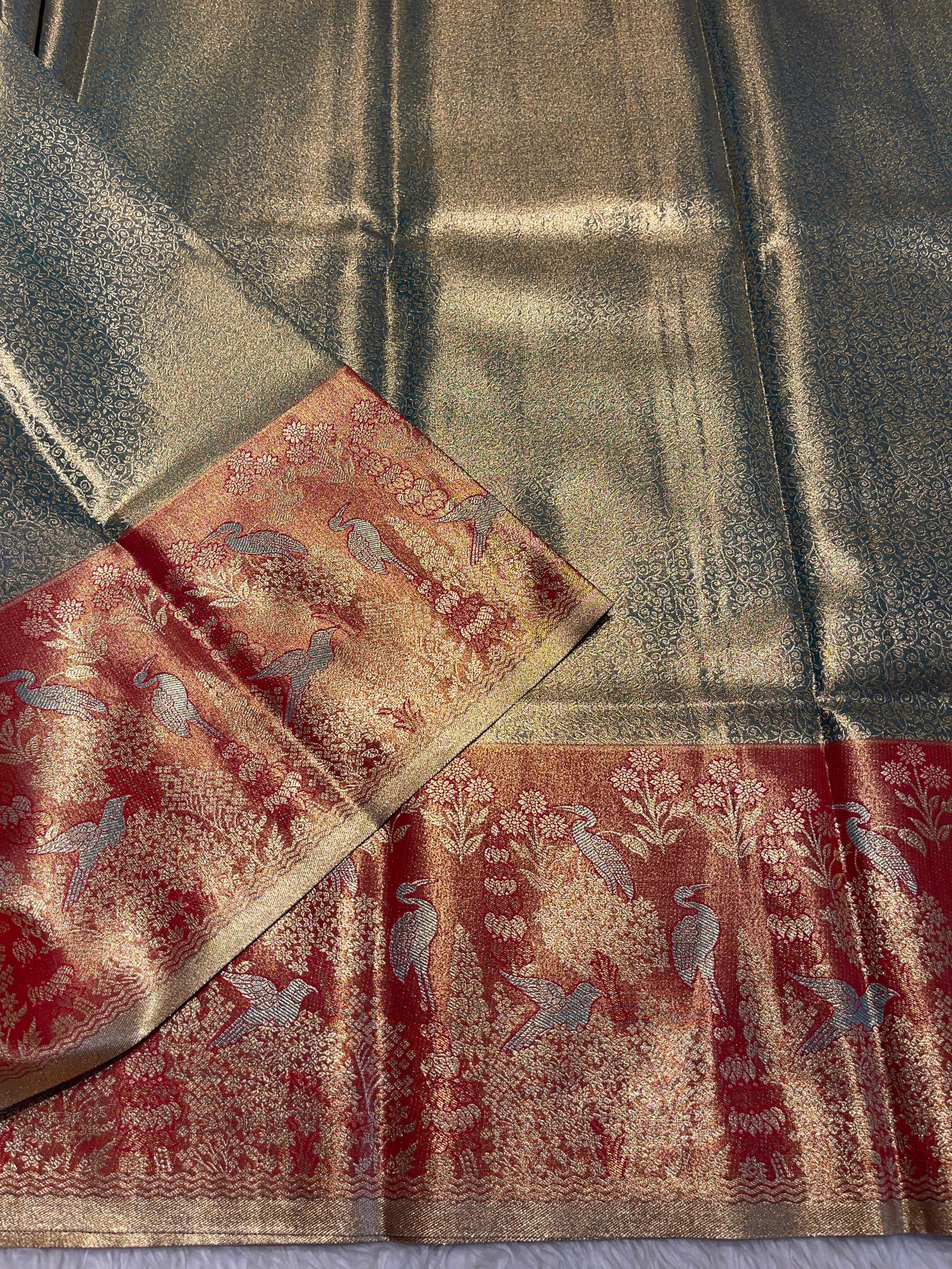 SWAYAMVARAM-BLUE DUAL TONE WITH RED SILK SAREE