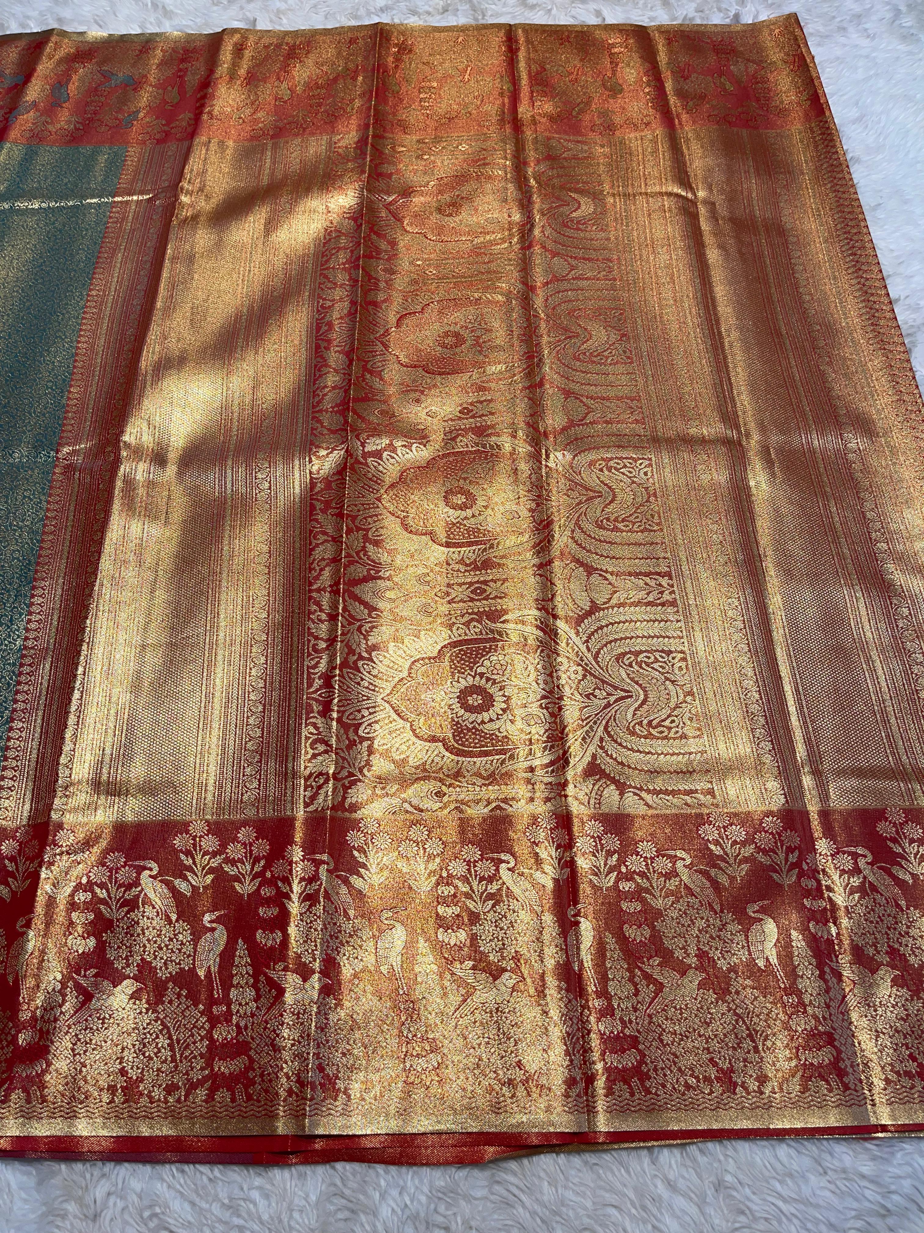 SWAYAMVARAM-BLUE DUAL TONE WITH RED SILK SAREE