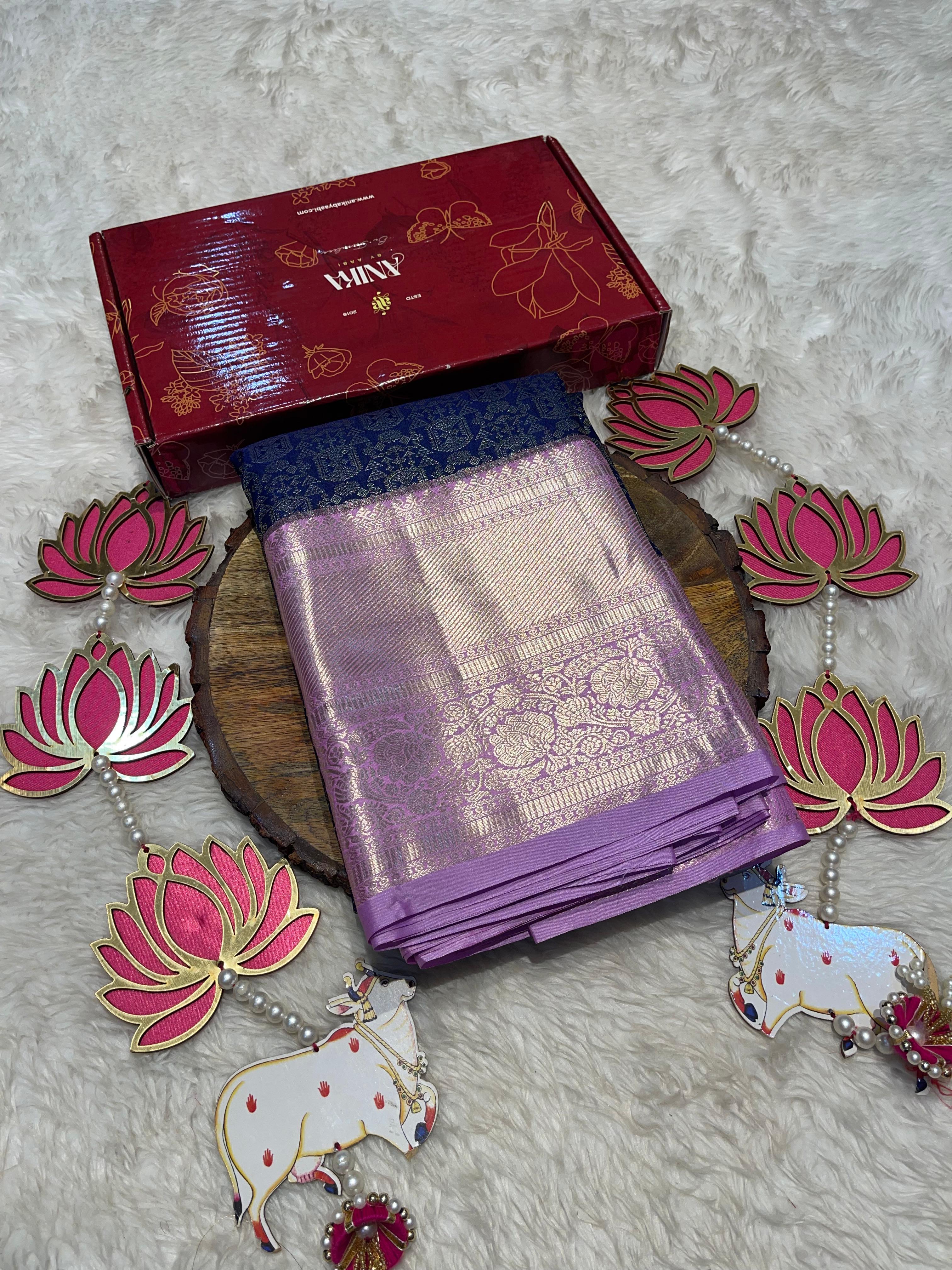 SWAYAMVARAM- INK BLUE WITH LILAC DUAL TONE SILK SAREE