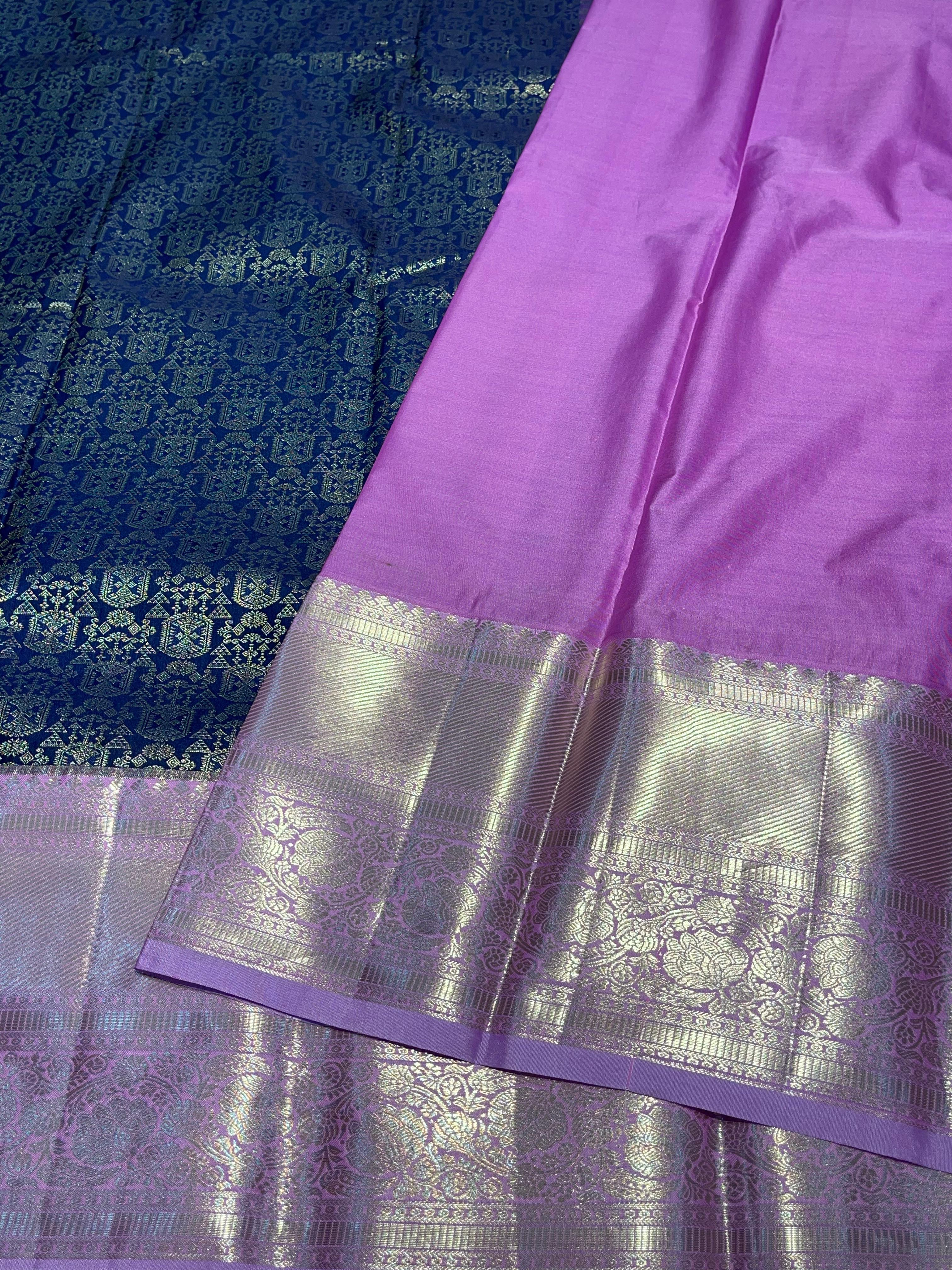 SWAYAMVARAM- INK BLUE WITH LILAC DUAL TONE SILK SAREE
