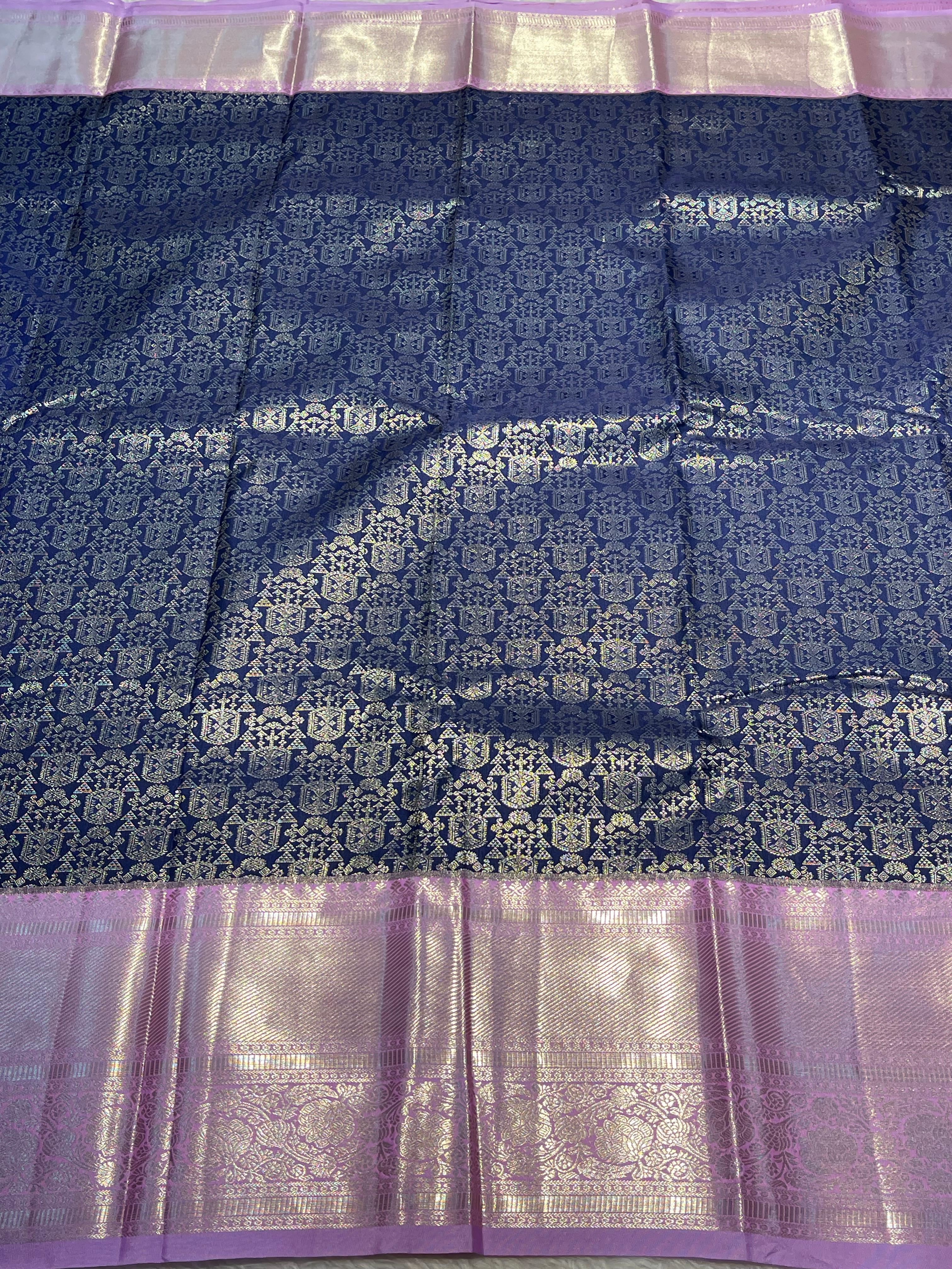 SWAYAMVARAM- INK BLUE WITH LILAC DUAL TONE SILK SAREE