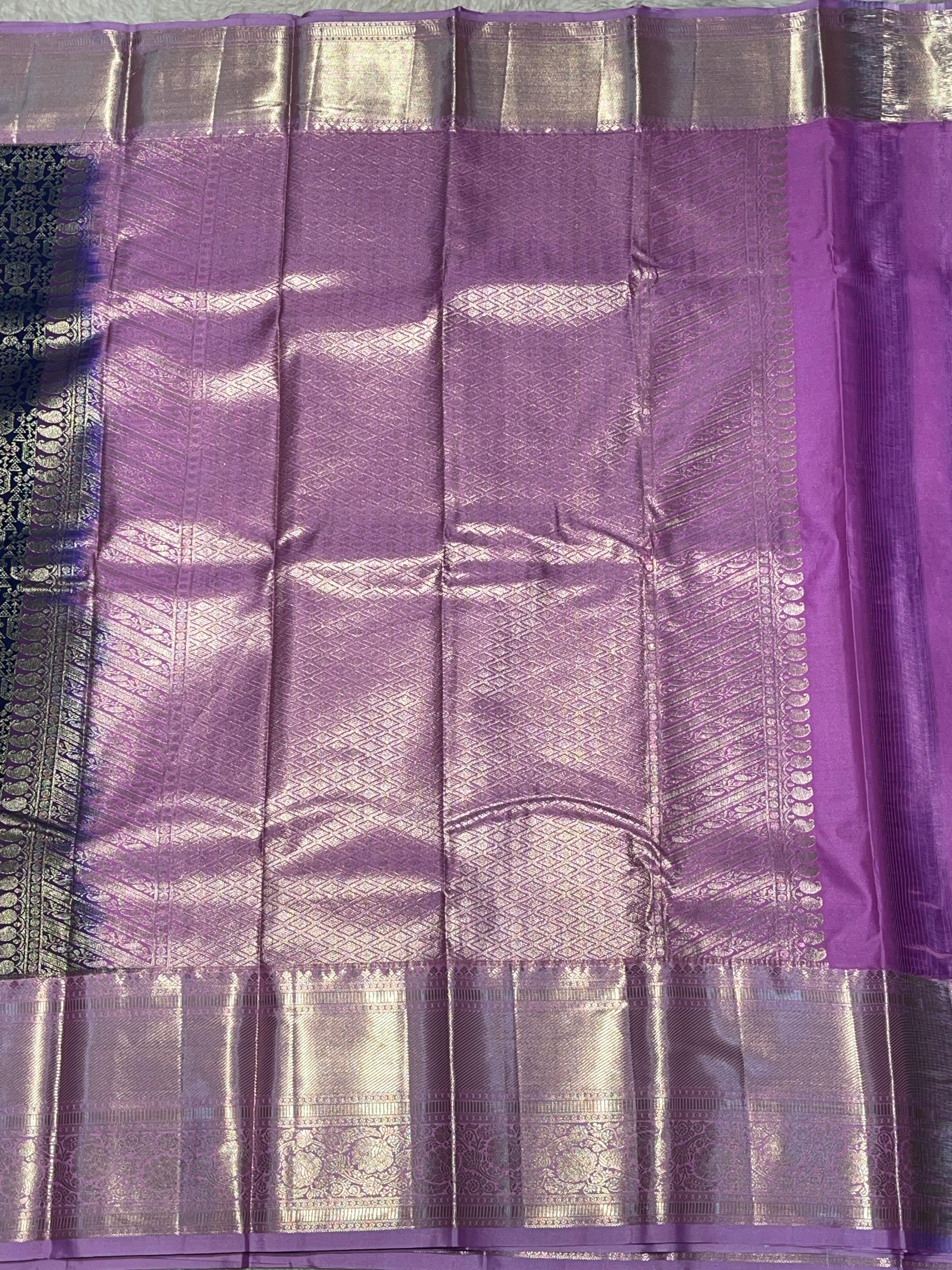 SWAYAMVARAM- INK BLUE WITH LILAC DUAL TONE SILK SAREE