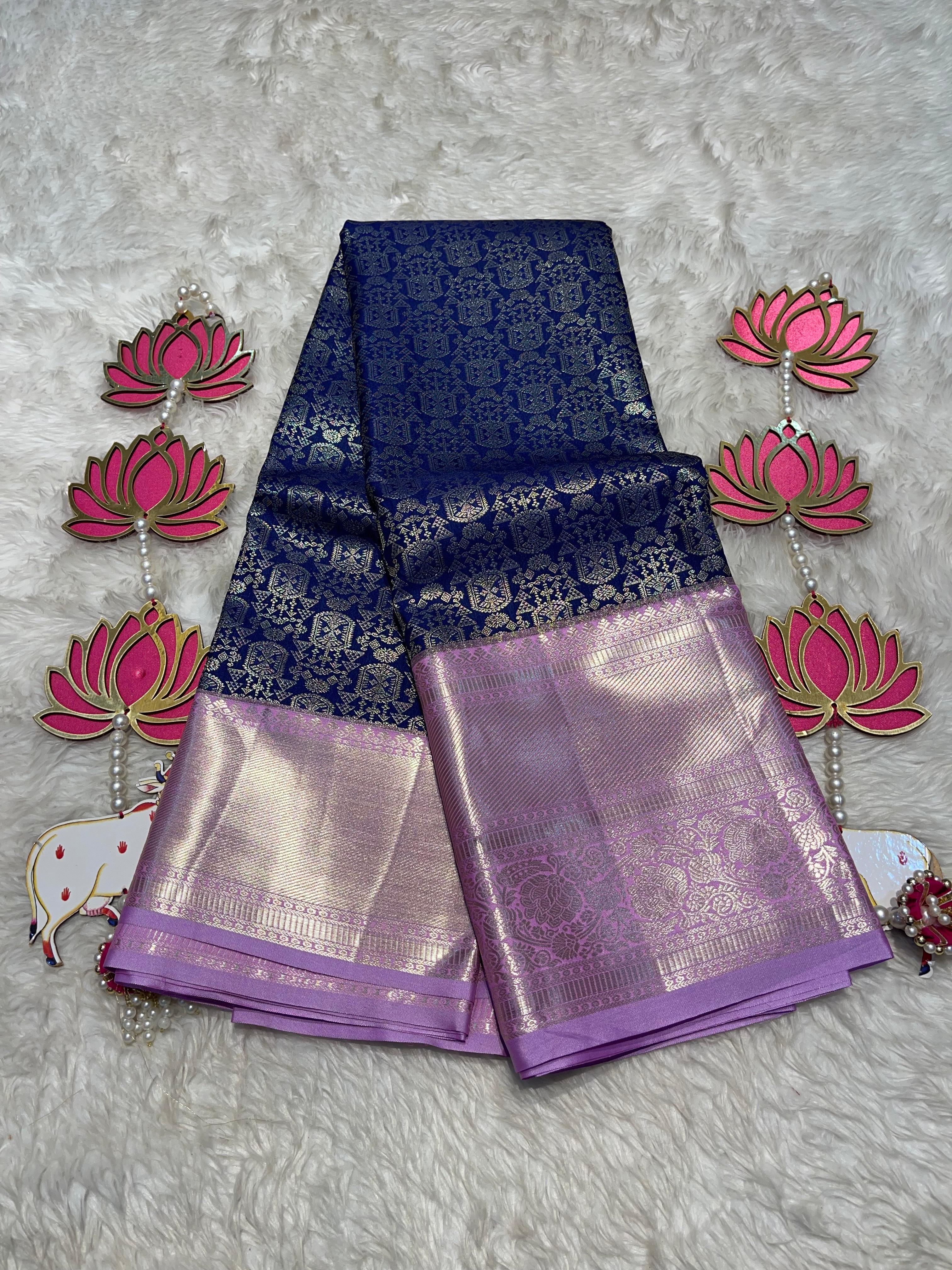 SWAYAMVARAM- INK BLUE WITH LILAC DUAL TONE SILK SAREE