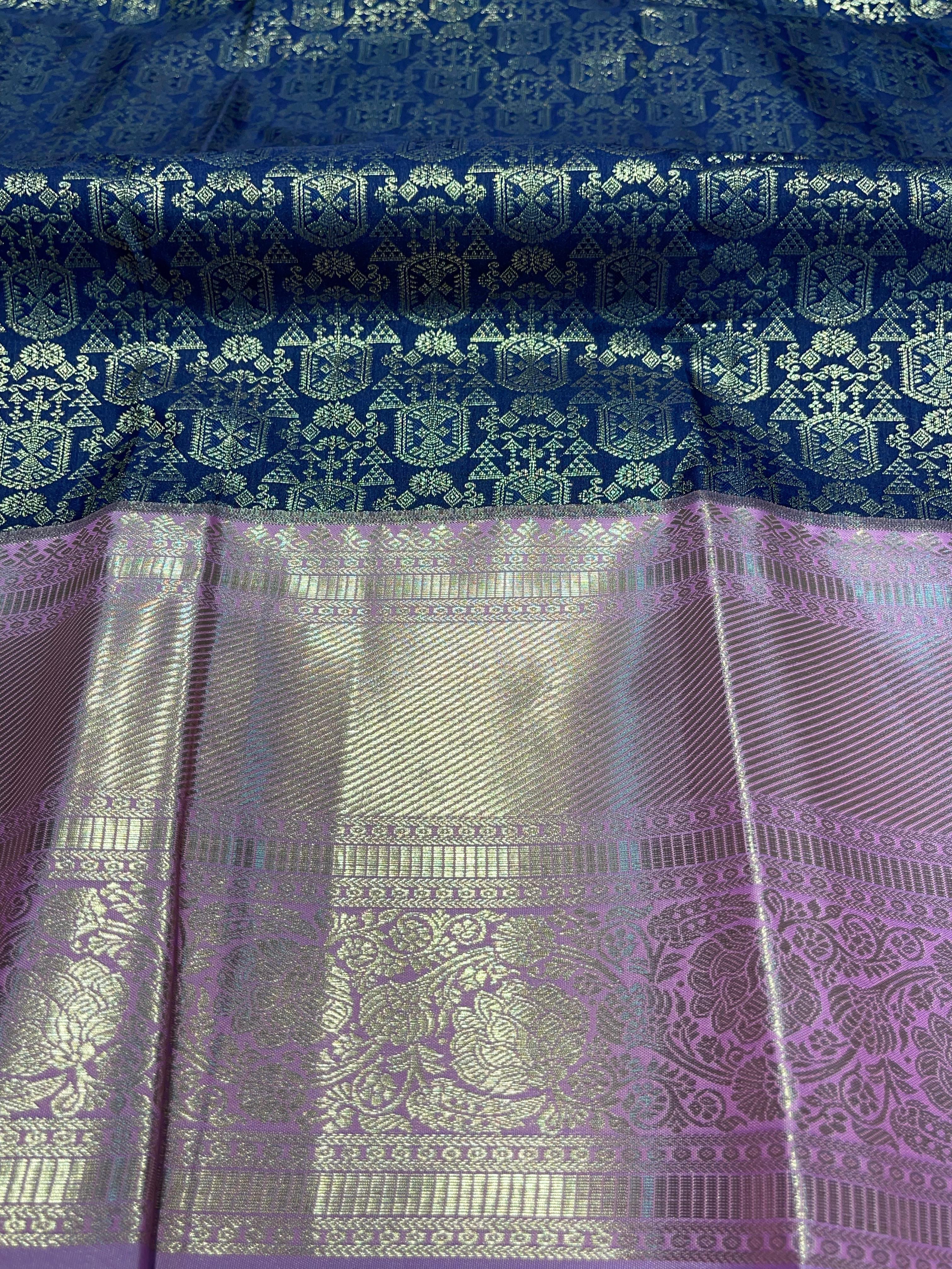 SWAYAMVARAM- INK BLUE WITH LILAC DUAL TONE SILK SAREE