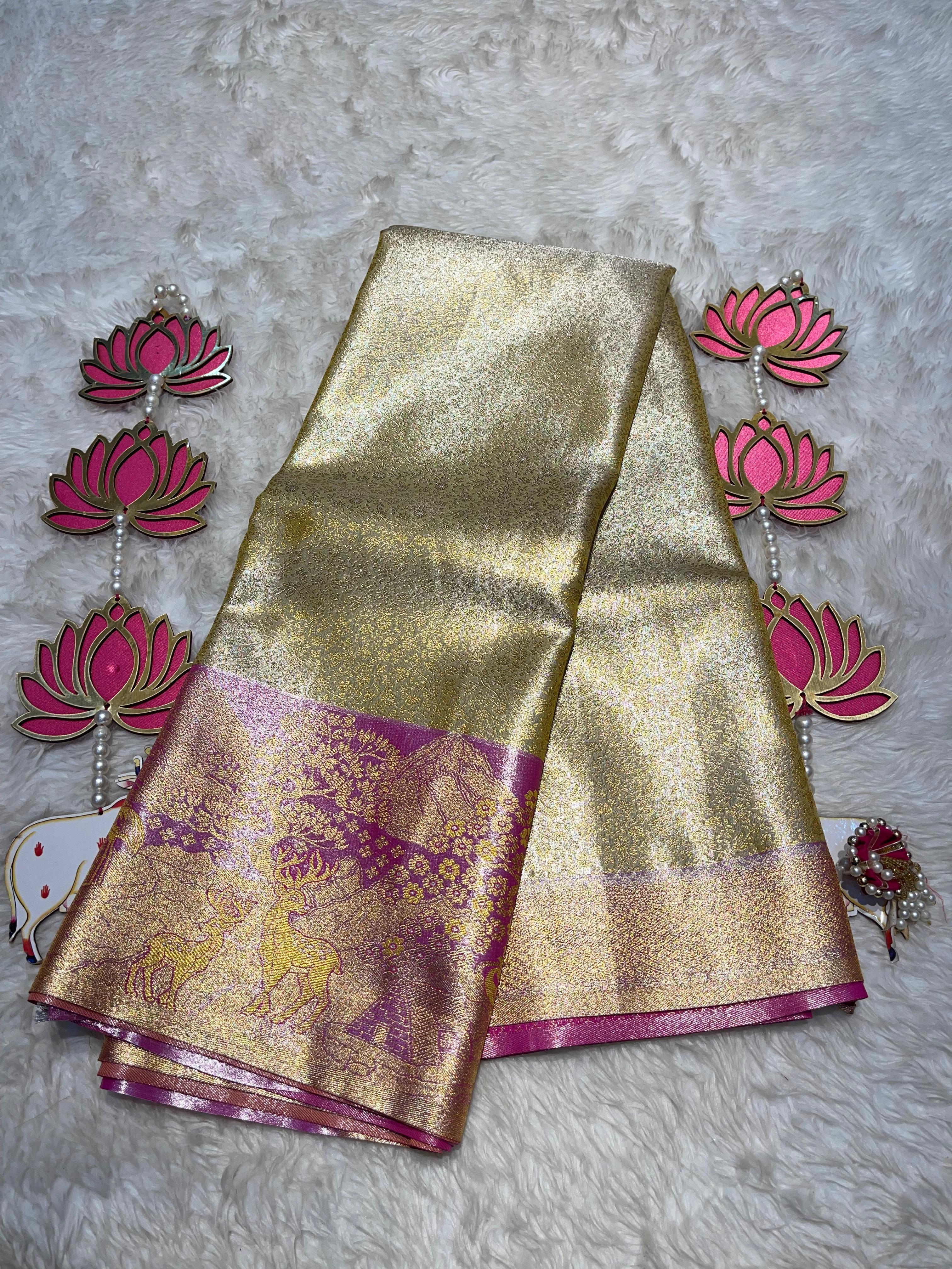 SWAYAMVARAM- BEIEGE GOLD WITH PINK DUAL TONE SILK SAREE