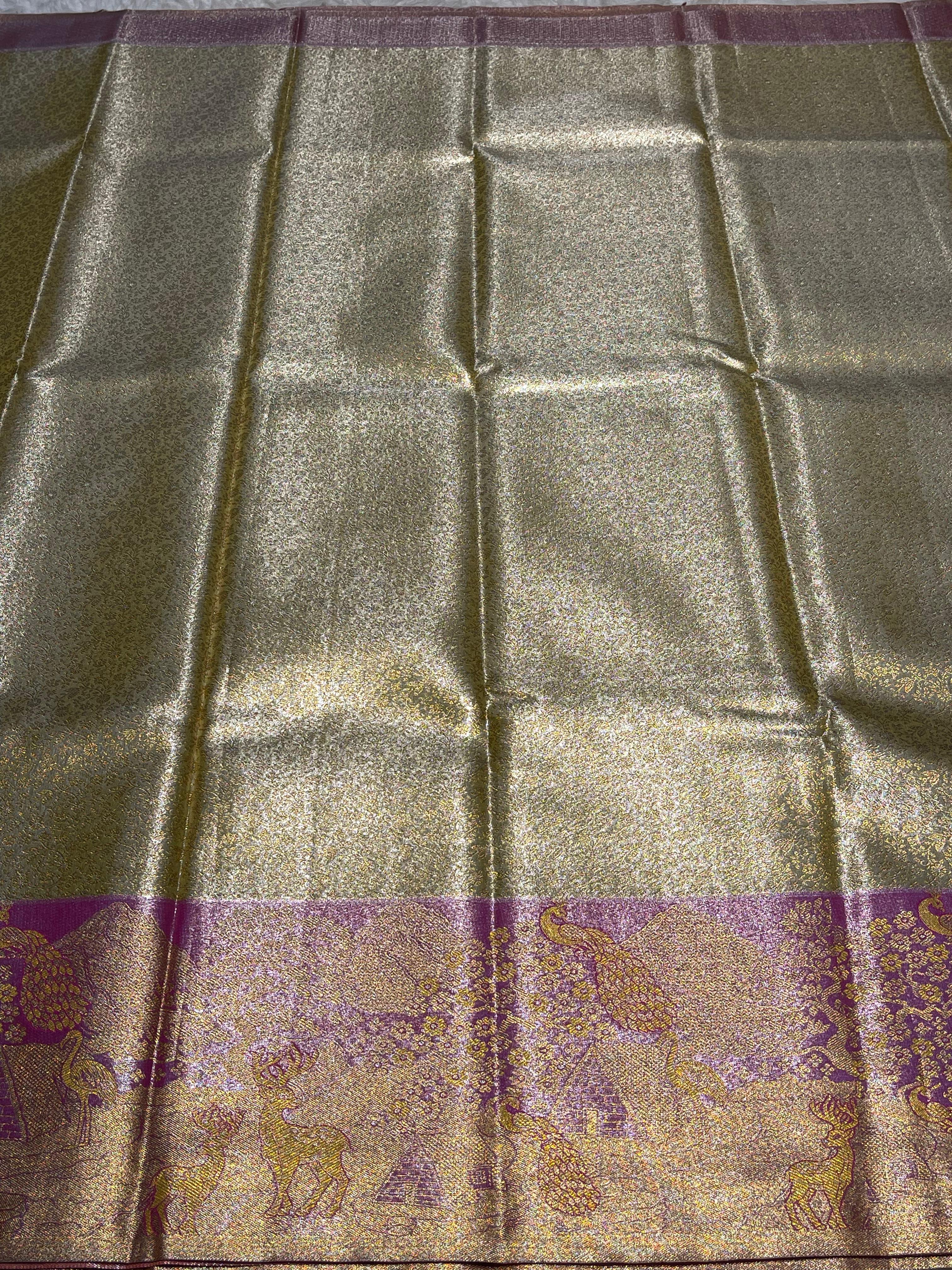 SWAYAMVARAM- BEIEGE GOLD WITH PINK DUAL TONE SILK SAREE