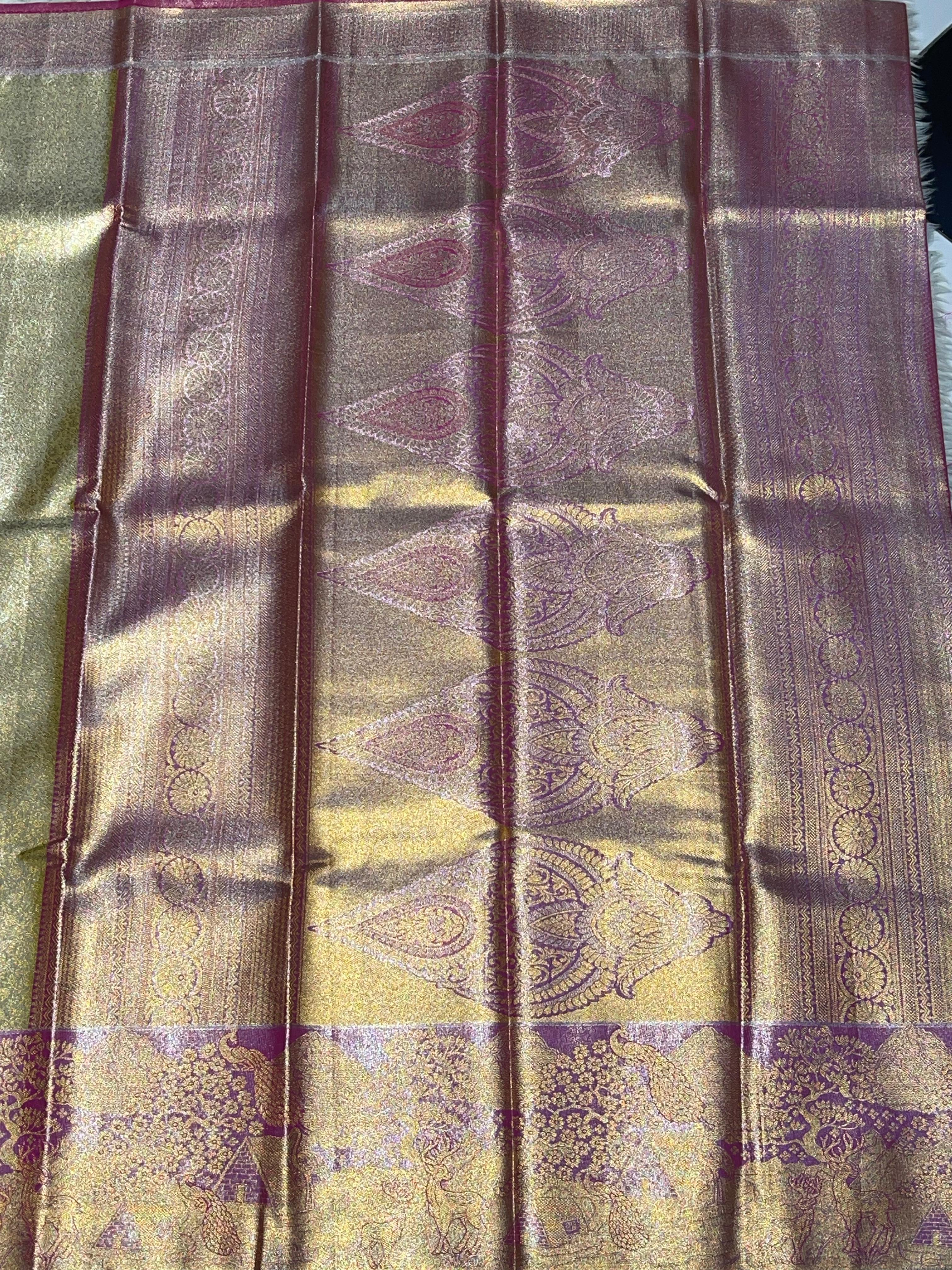 SWAYAMVARAM- BEIEGE GOLD WITH PINK DUAL TONE SILK SAREE
