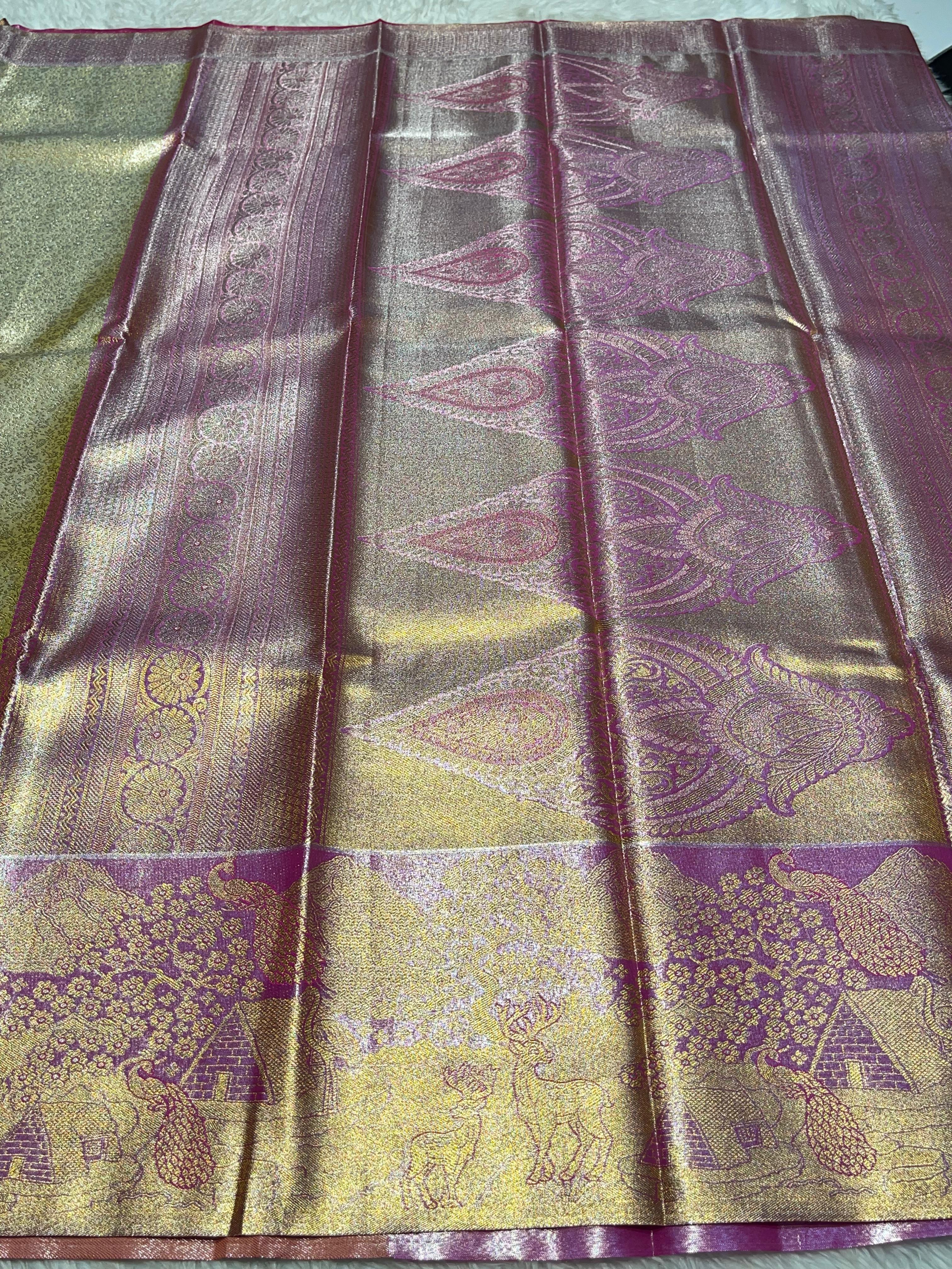 SWAYAMVARAM- BEIEGE GOLD WITH PINK DUAL TONE SILK SAREE
