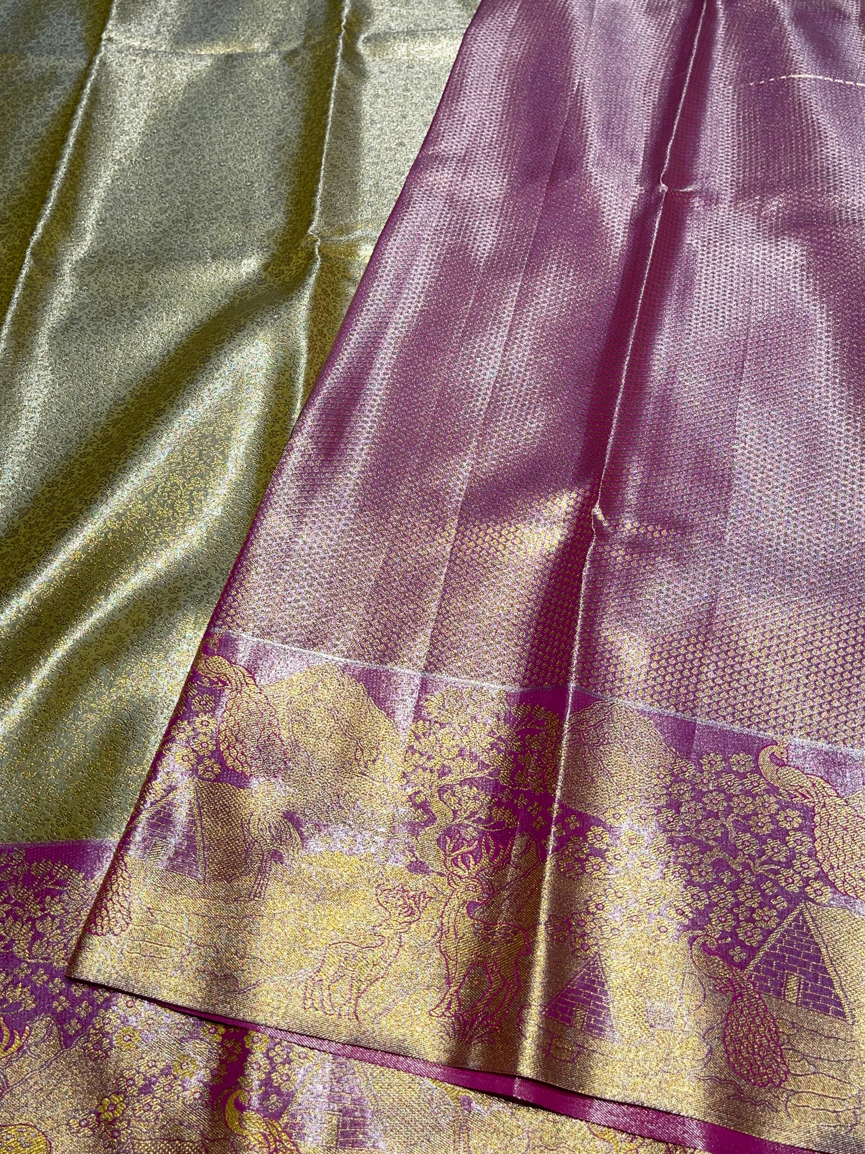 SWAYAMVARAM- BEIEGE GOLD WITH PINK DUAL TONE SILK SAREE