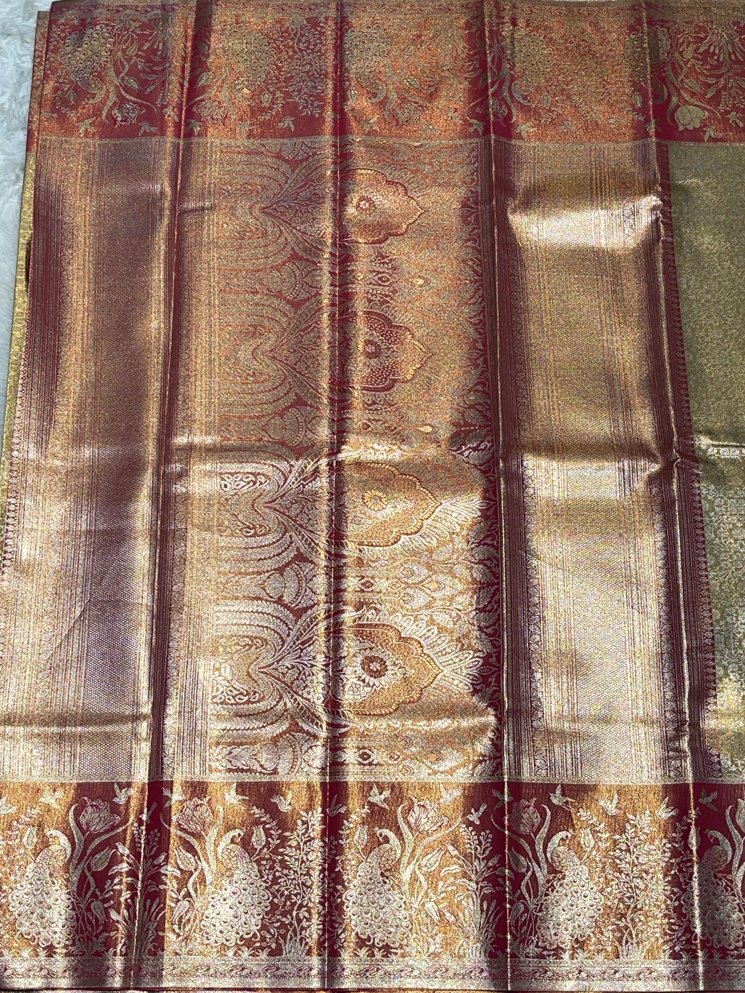 SWAYAMVARAM-GOLD WITH RED DUAL TONE SILK SAREE