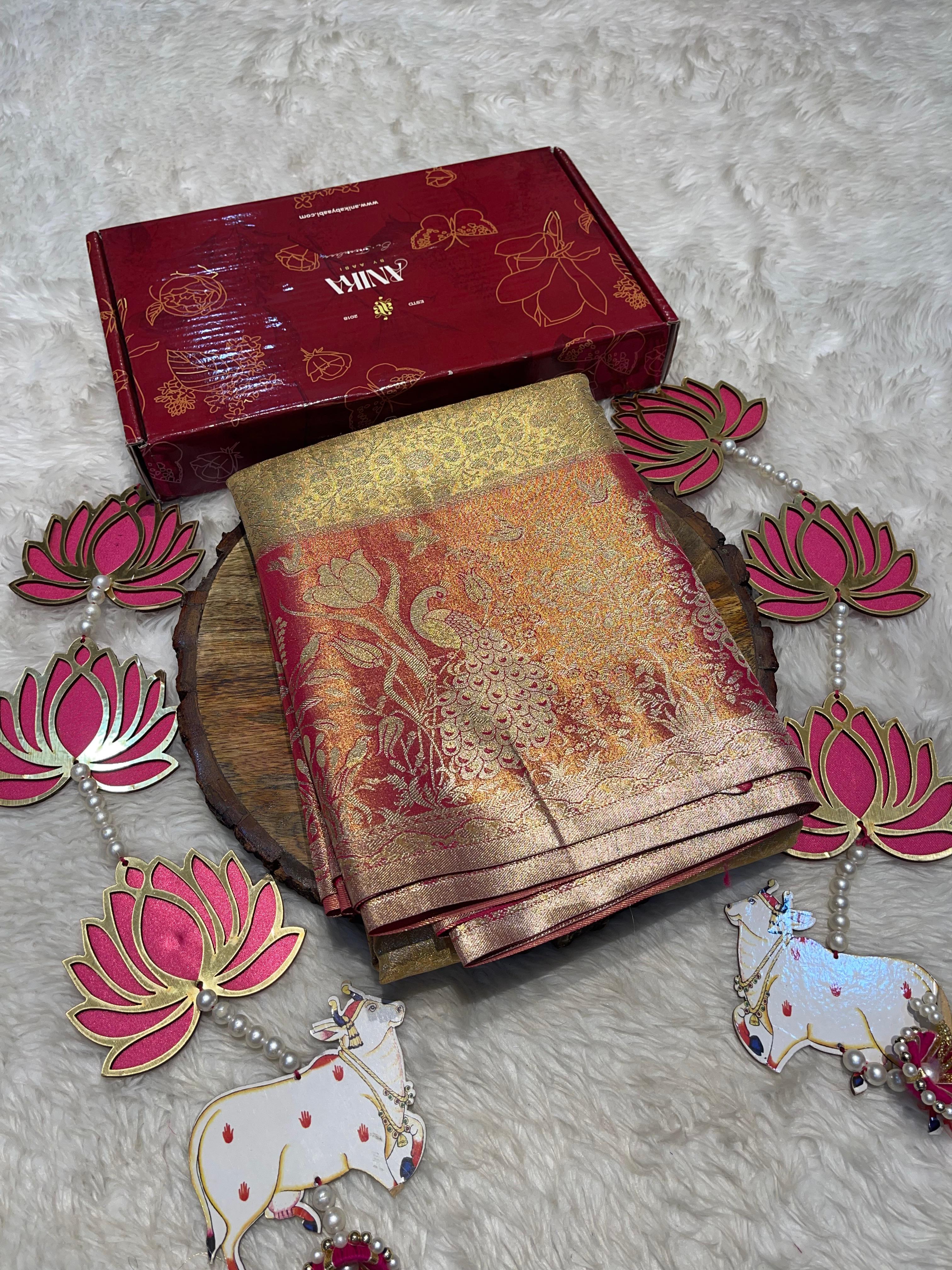 SWAYAMVARAM-GOLD WITH RED DUAL TONE SILK SAREE