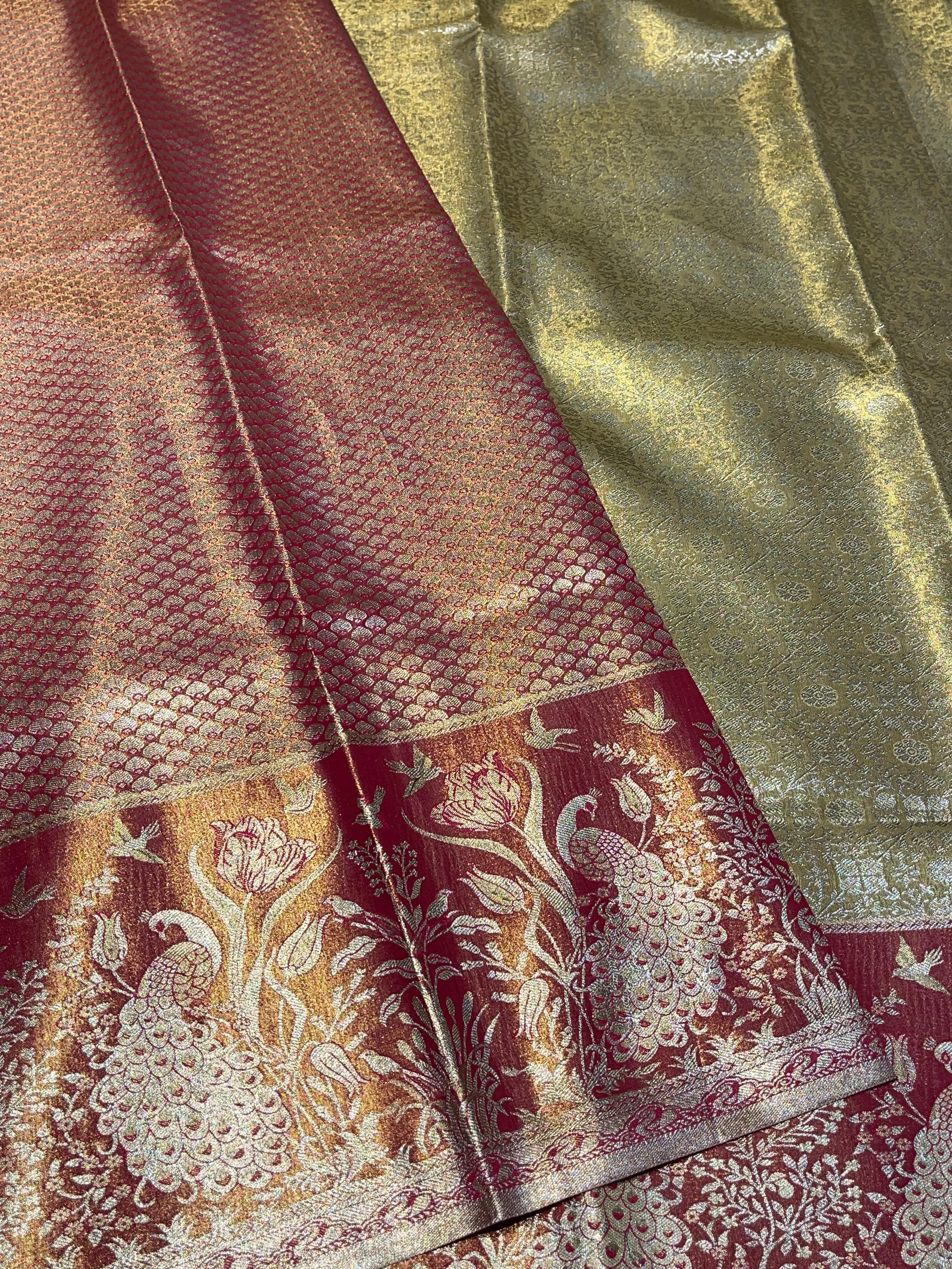 SWAYAMVARAM-GOLD WITH RED DUAL TONE SILK SAREE