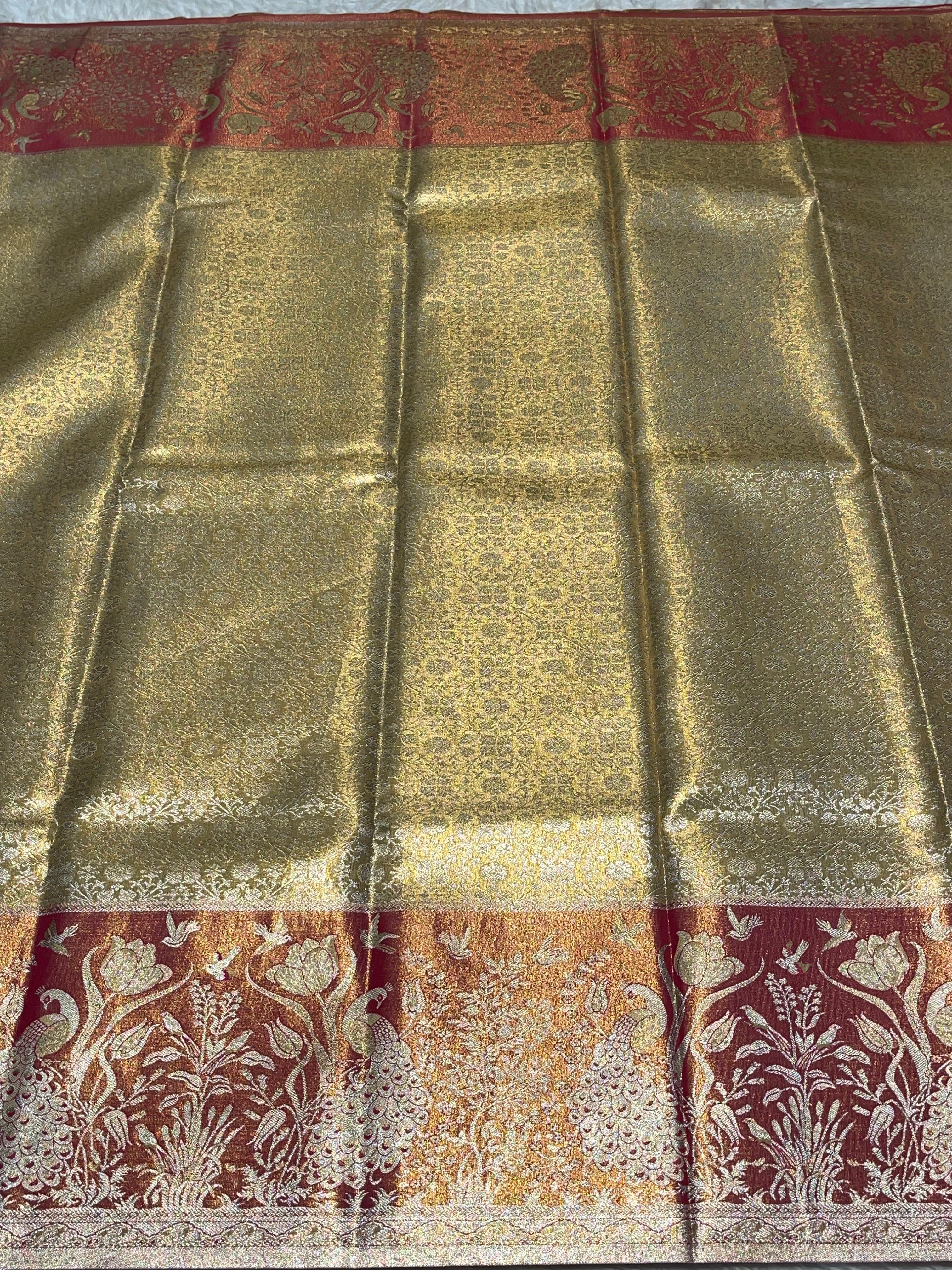 SWAYAMVARAM-GOLD WITH RED DUAL TONE SILK SAREE