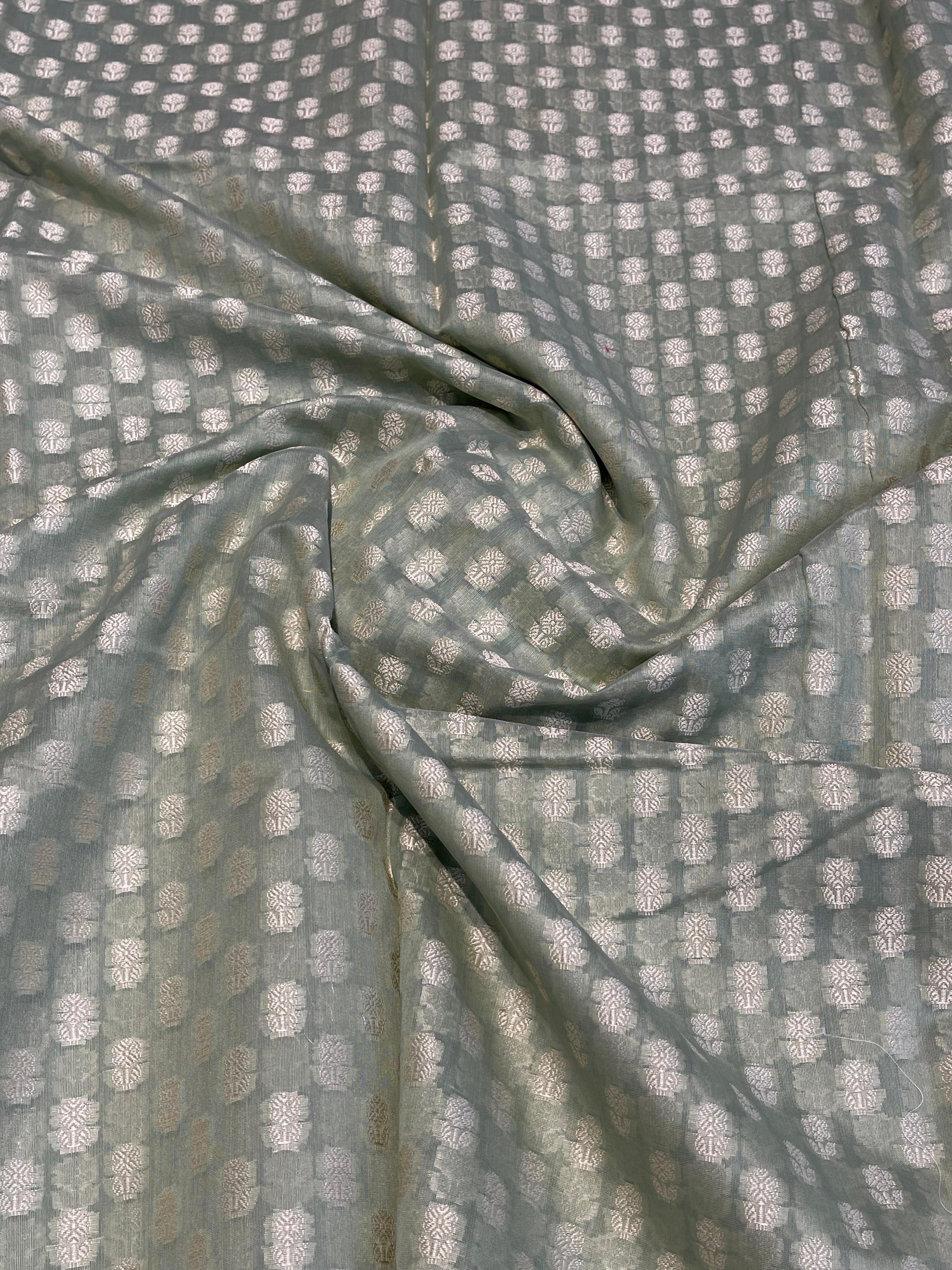 ANIKA'S BANARASI KORA COTTON - SAGE GREEN SAREE