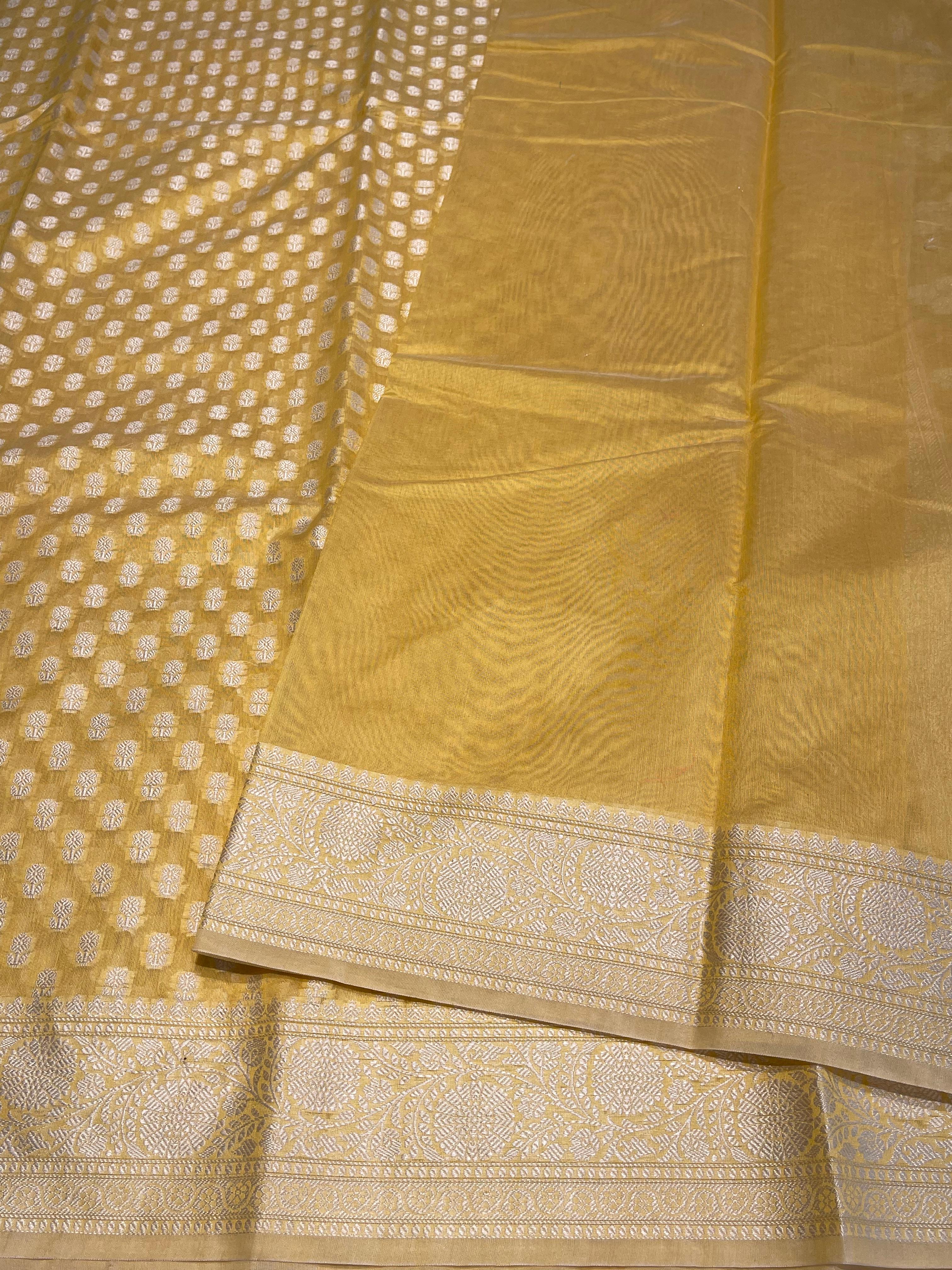 ANIKA'S BANARASI KORA COTTON - YELLOW SAREE