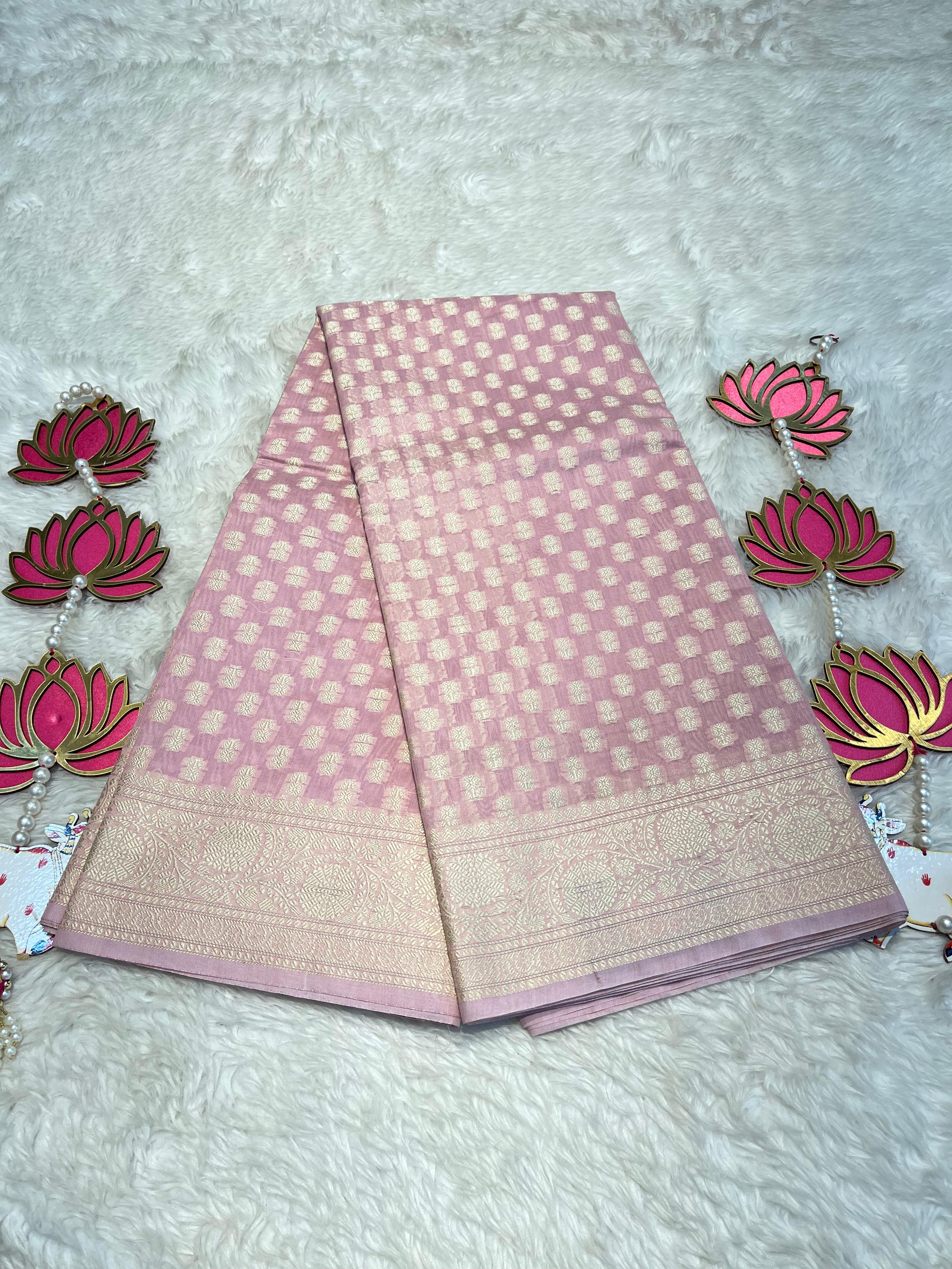 ANIKA'S BANARASI KORA COTTON - BABYPINK SAREE