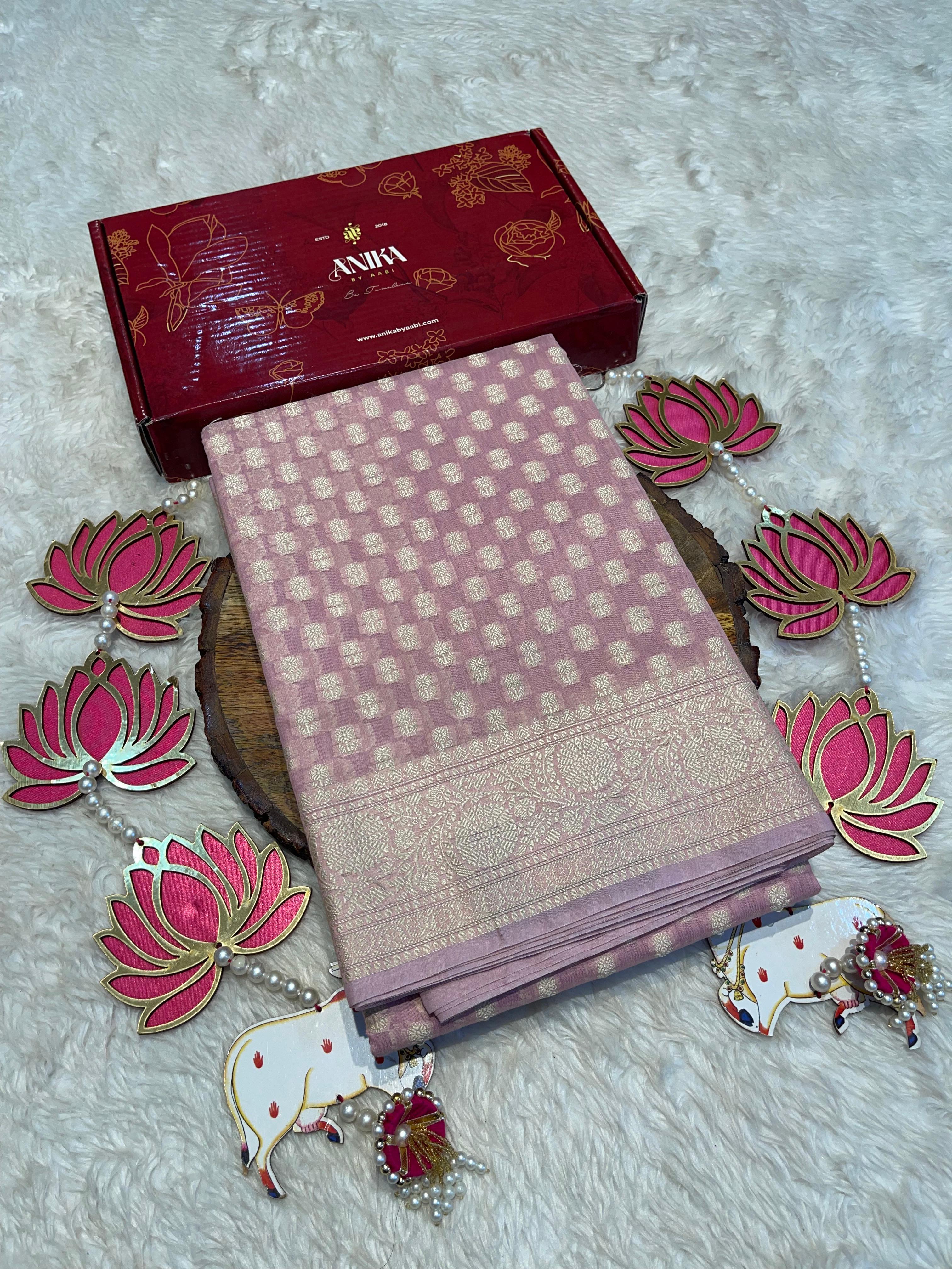 ANIKA'S BANARASI KORA COTTON - BABYPINK SAREE