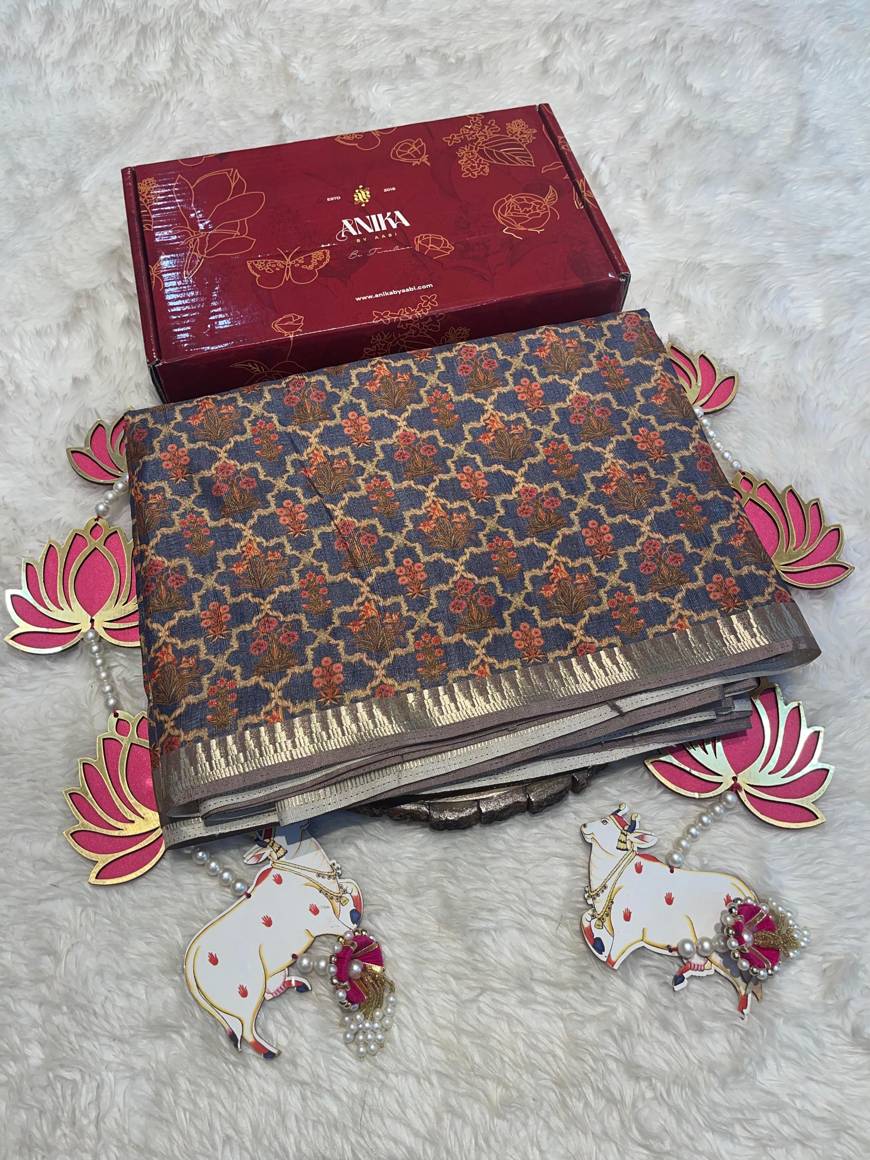 Anika's Semi tussar jute saree with pencil Border - Rathi 05
