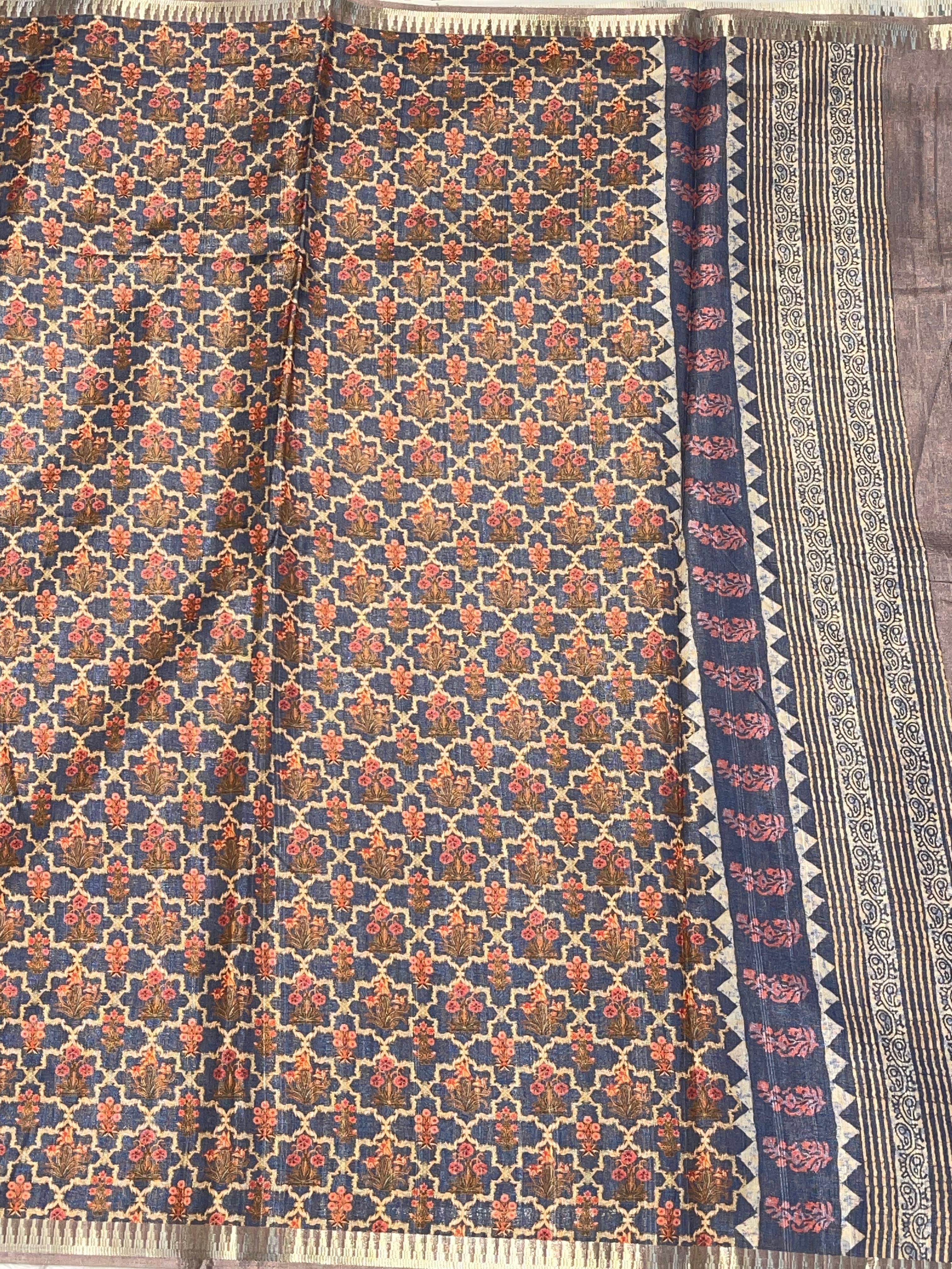 Anika's Semi tussar jute saree with pencil Border - Rathi 05