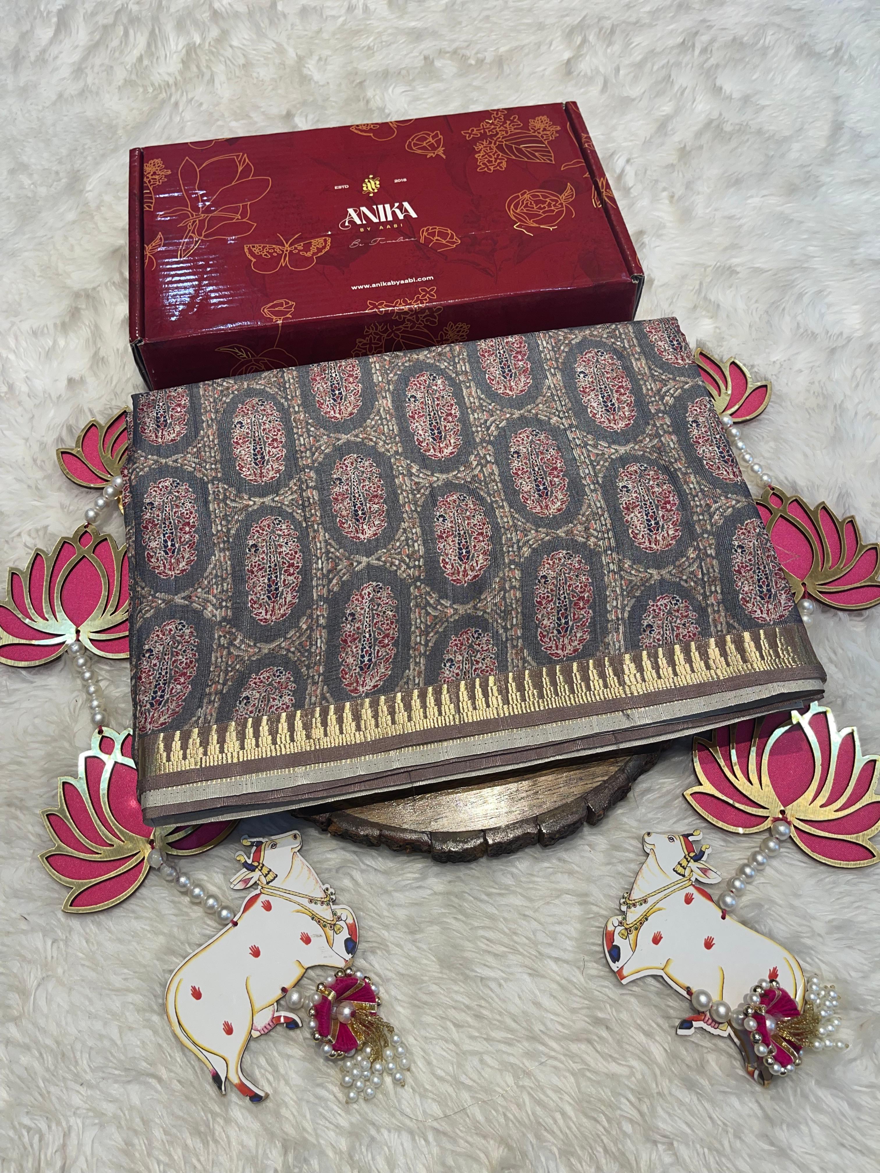 Anika's Semi tussar jute saree with pencil Border - Rathi 03