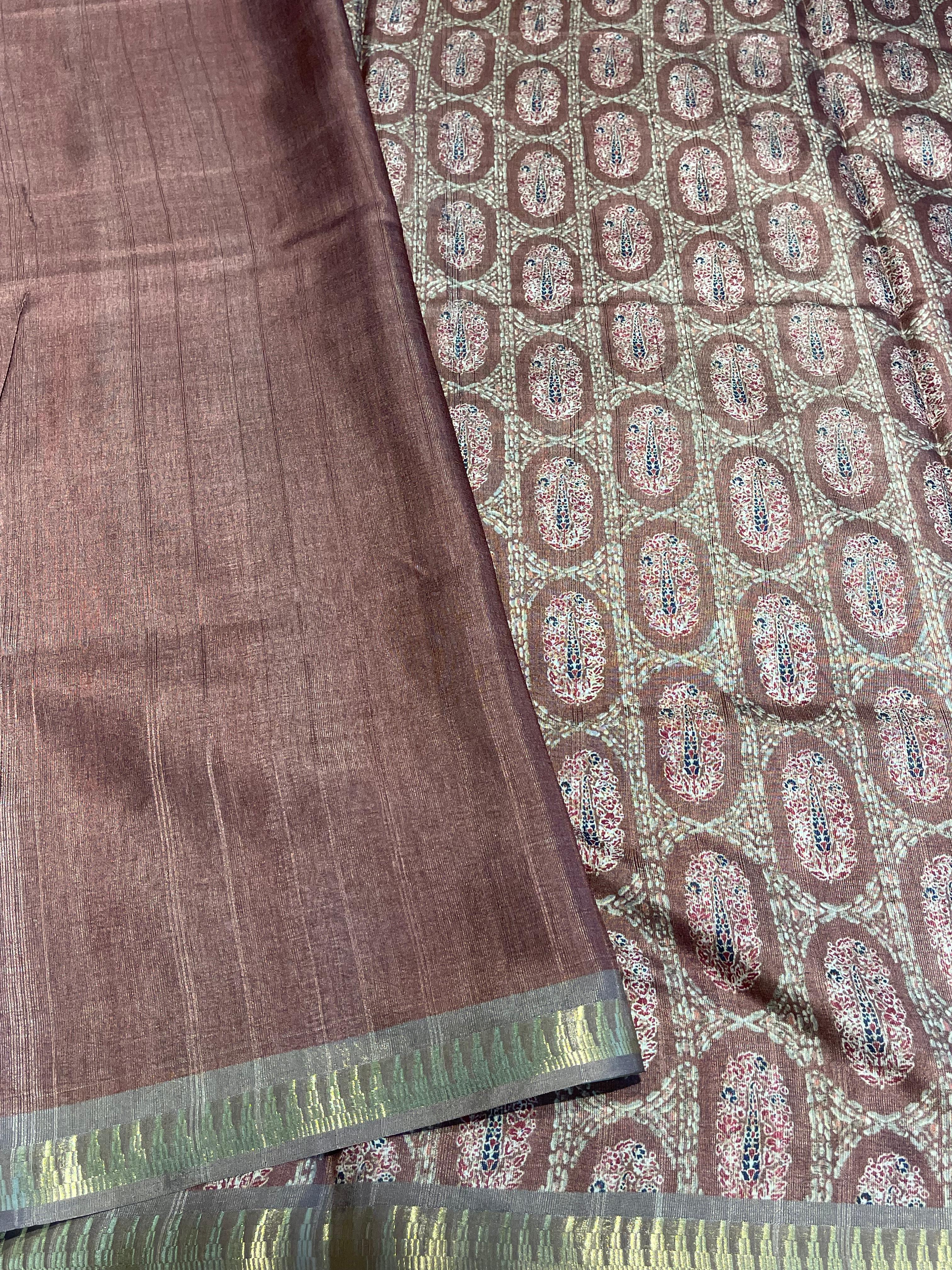 Anika's Semi tussar jute saree with pencil Border - Rathi 01
