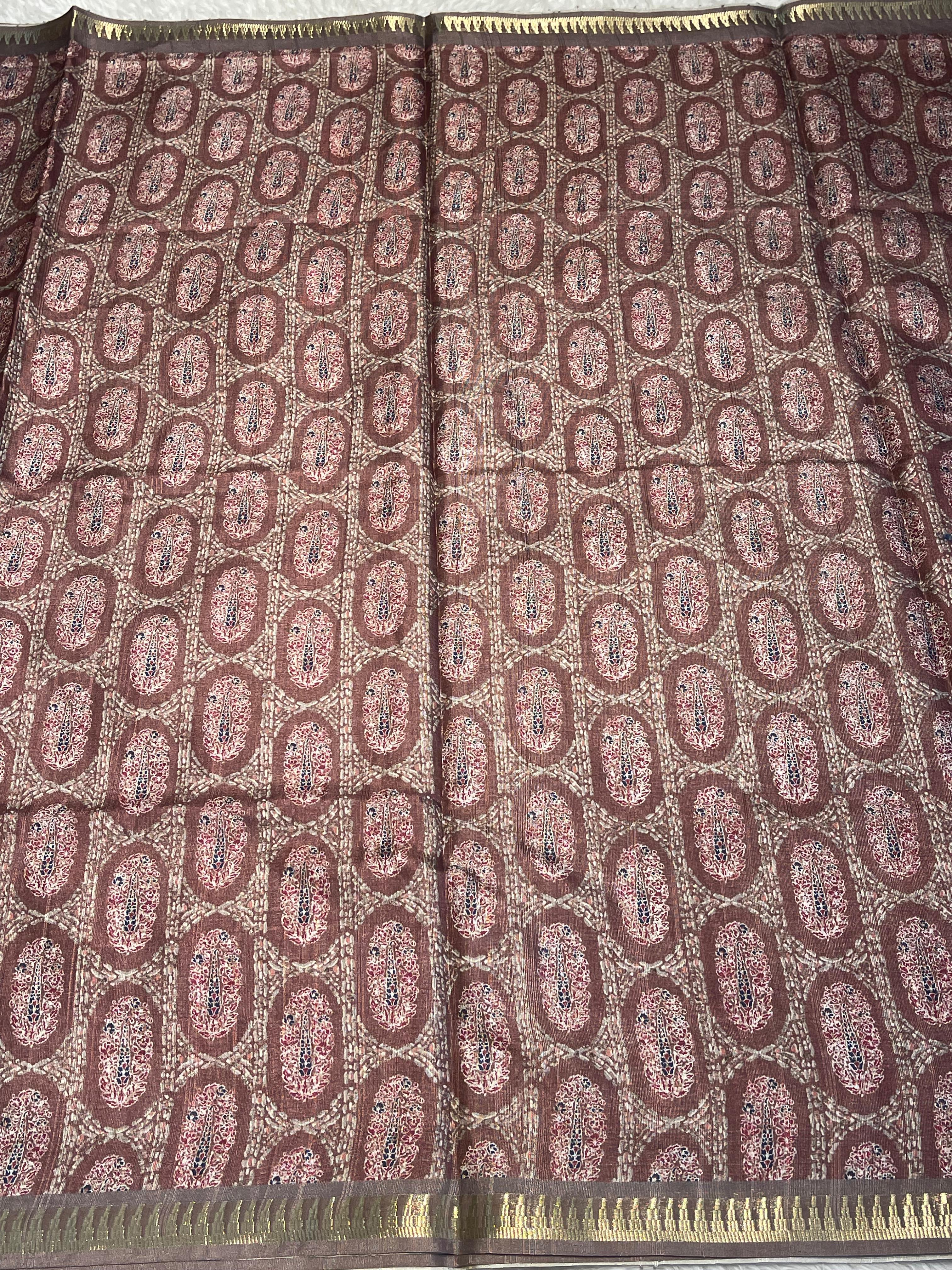Anika's Semi tussar jute saree with pencil Border - Rathi 01
