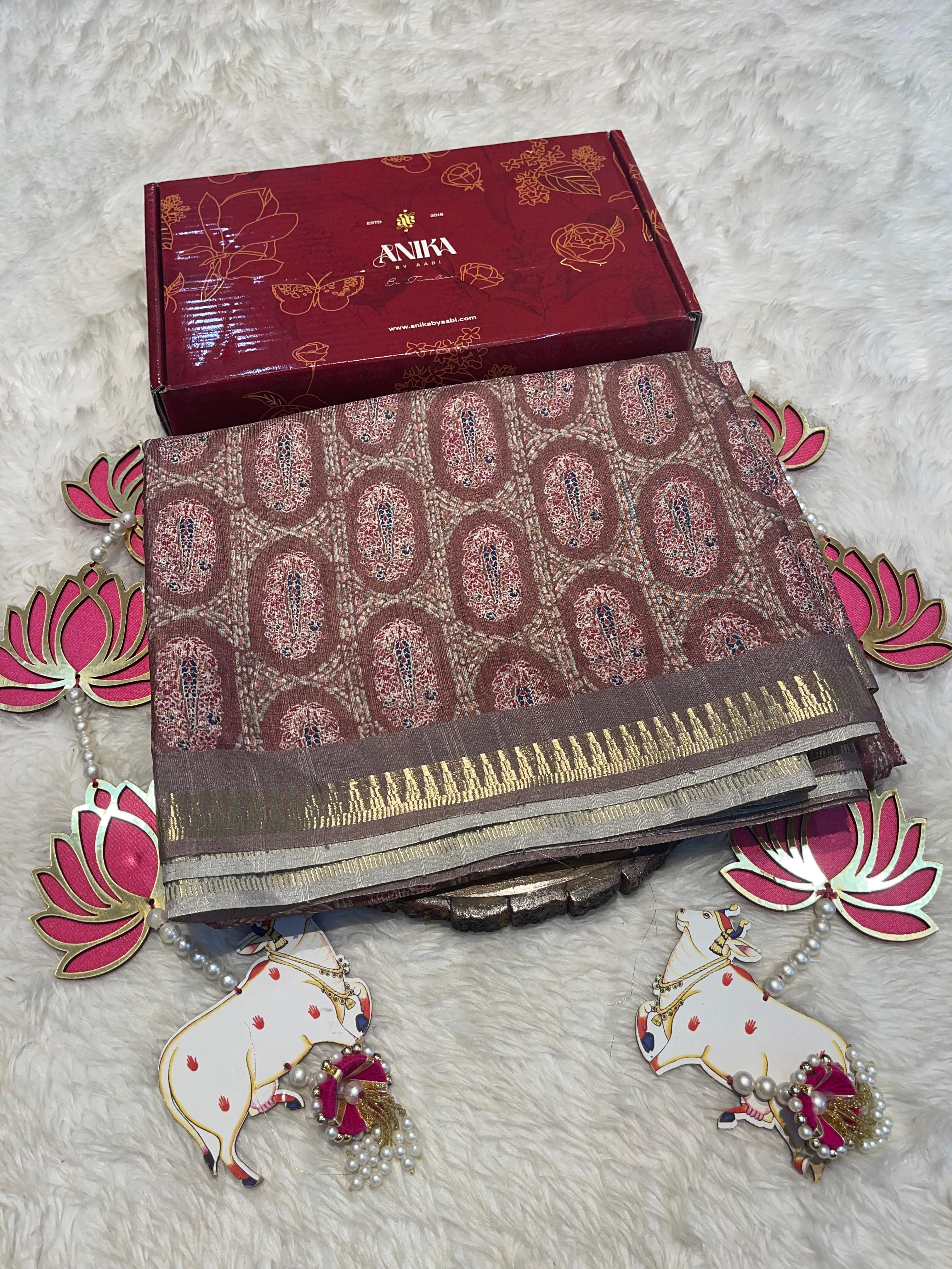 Anika's Semi tussar jute saree with pencil Border - Rathi 01
