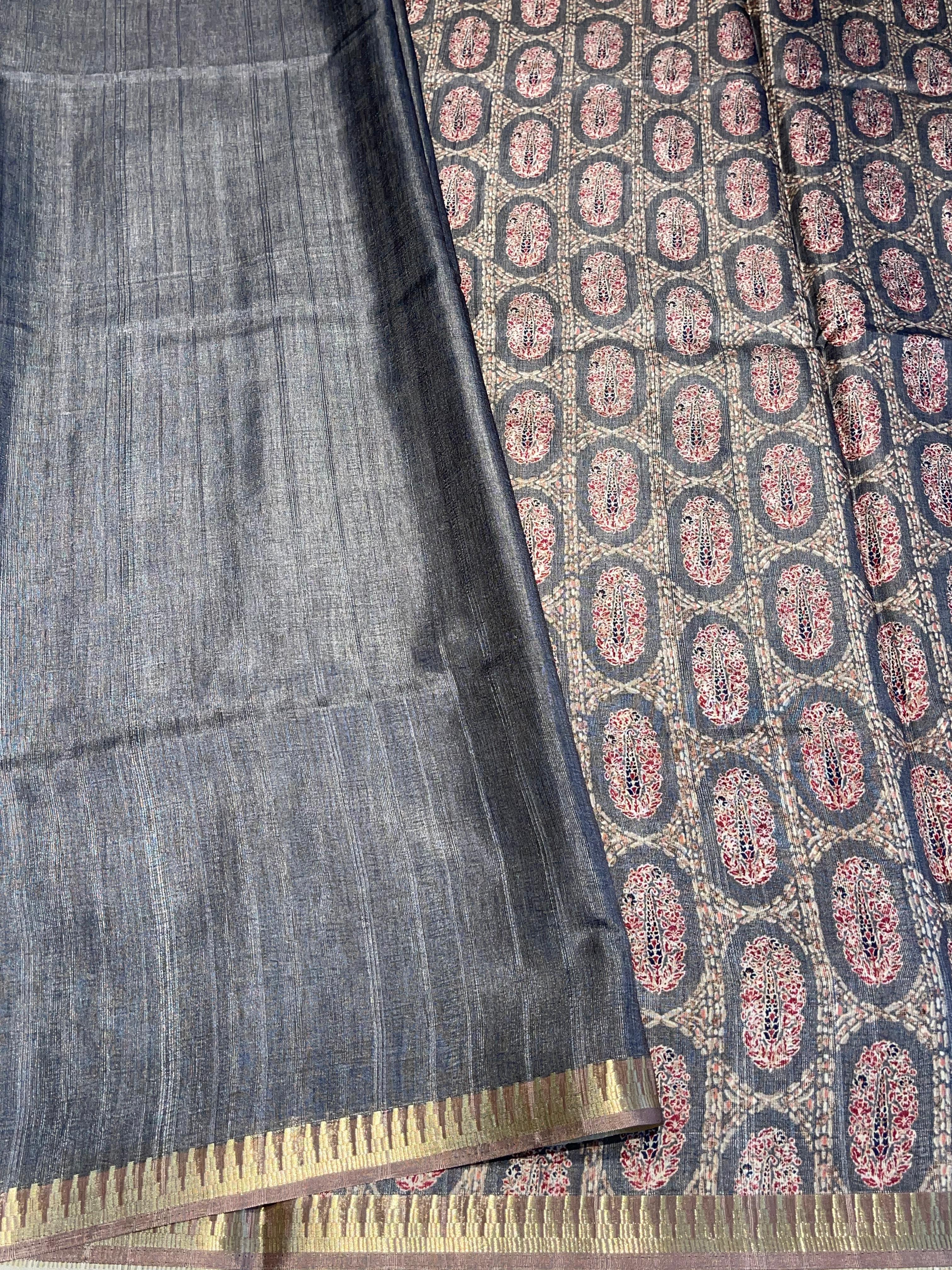Anika's Semi tussar jute saree with pencil Border - Rathi 03