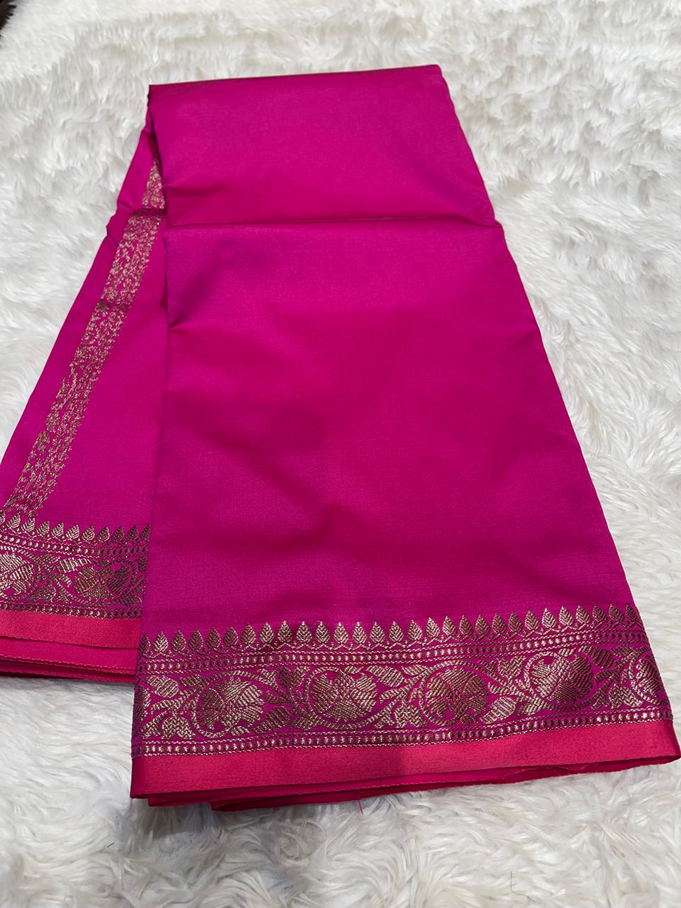 Anika's plain cotton silk Saree-pink