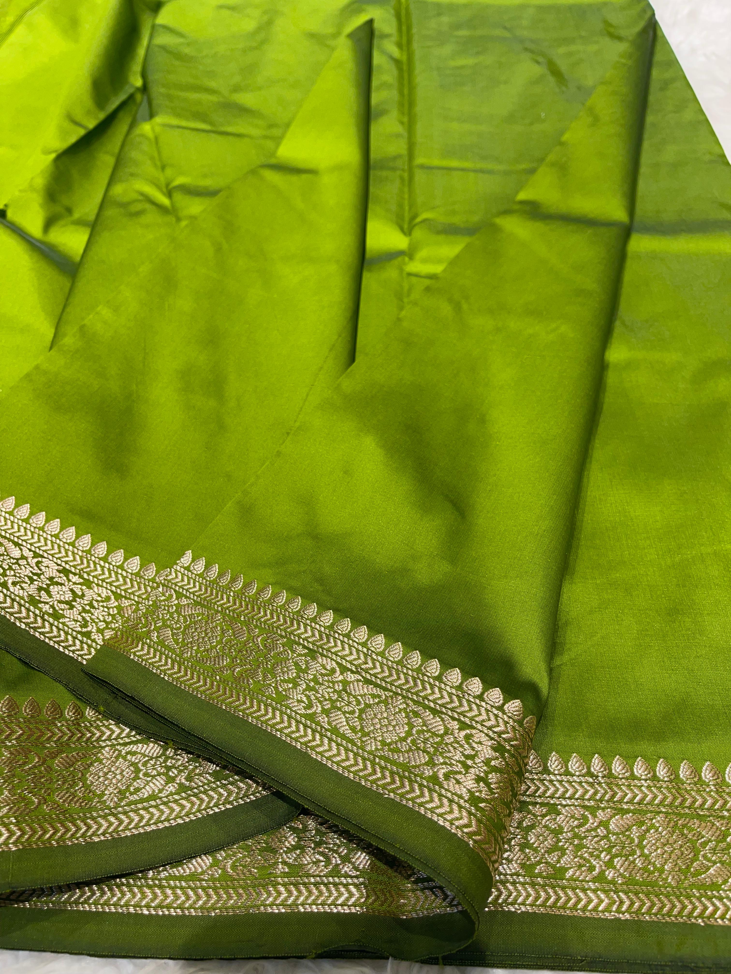 Anika's plain cotton silk Saree-green