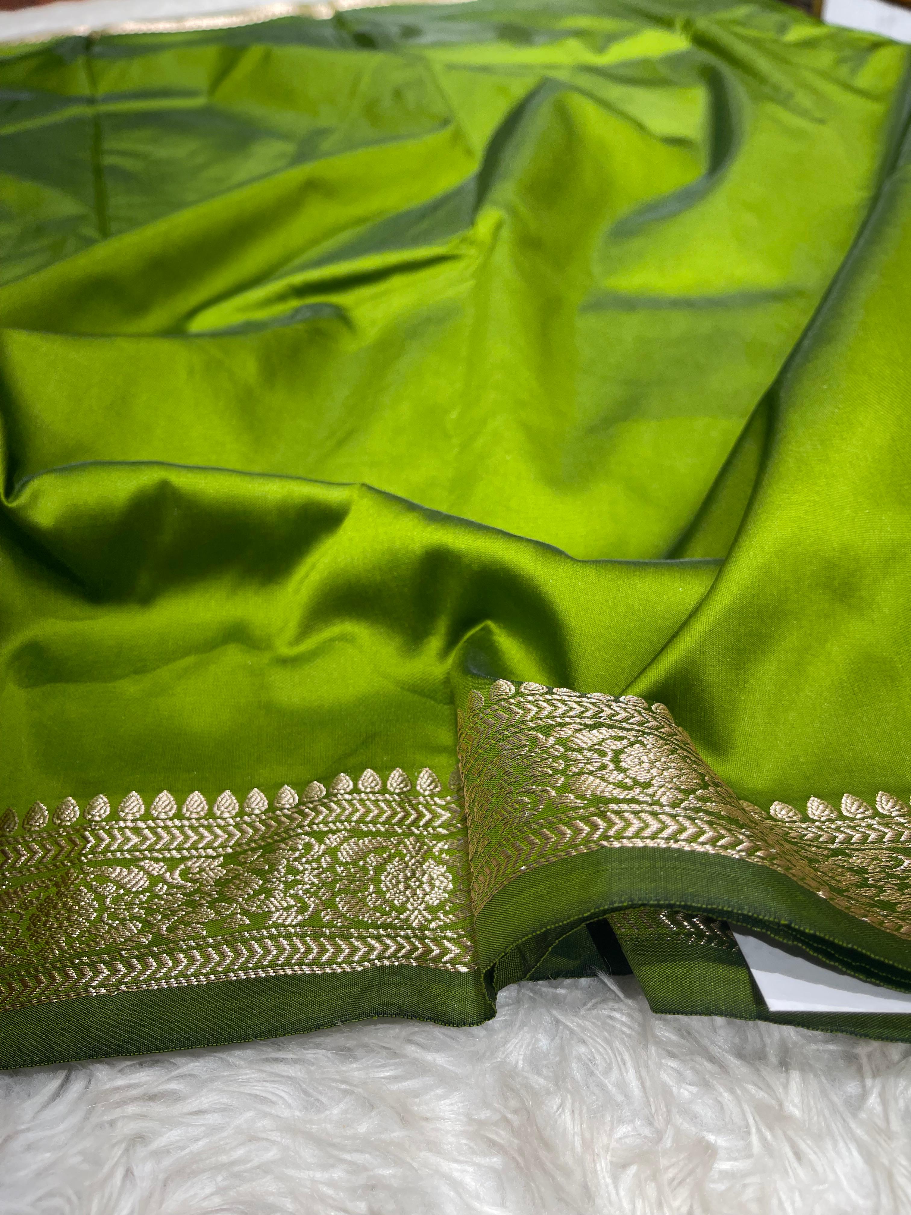 Anika's plain cotton silk Saree-green
