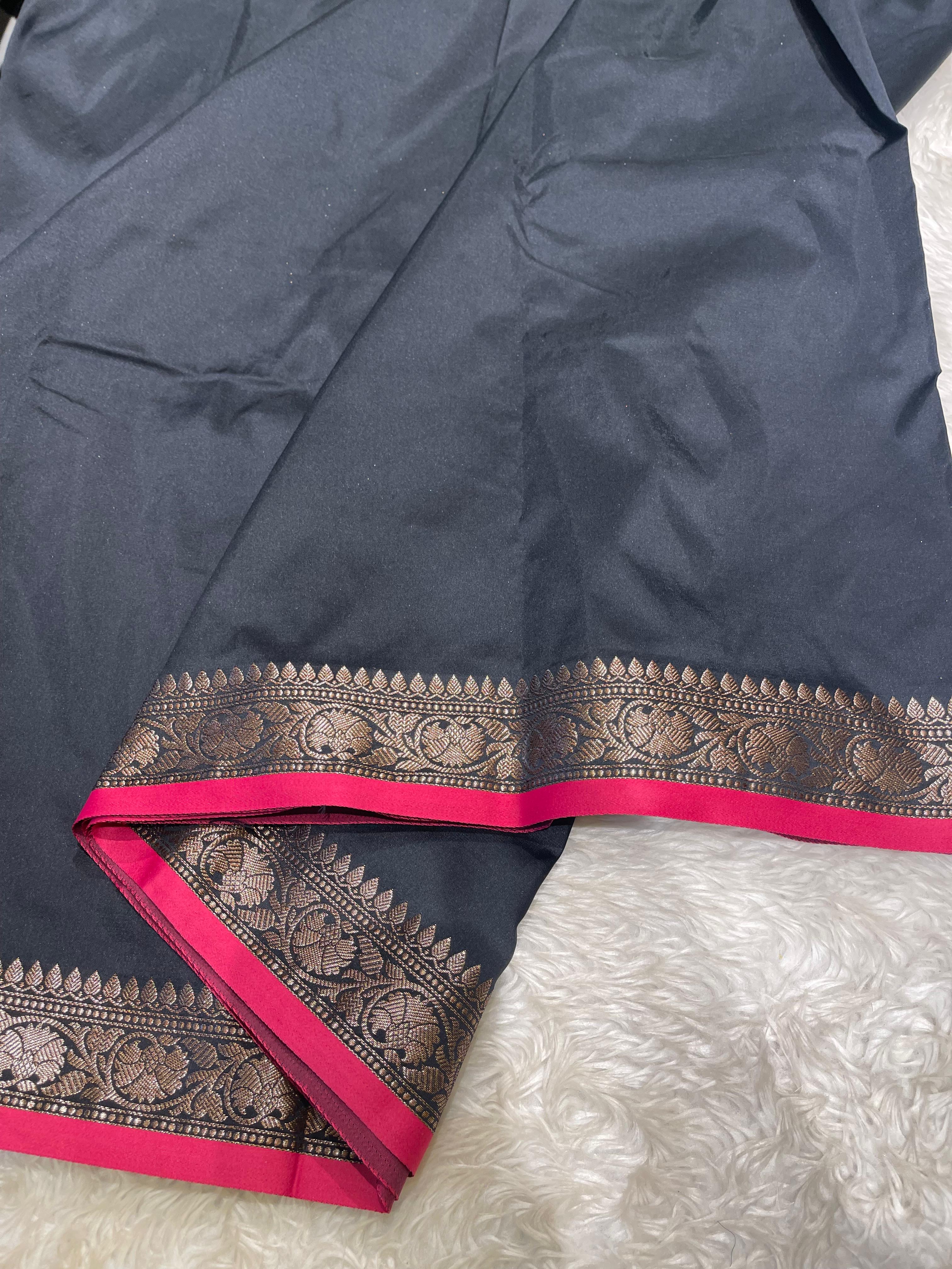 Anika's plain cotton silk Saree-black 2