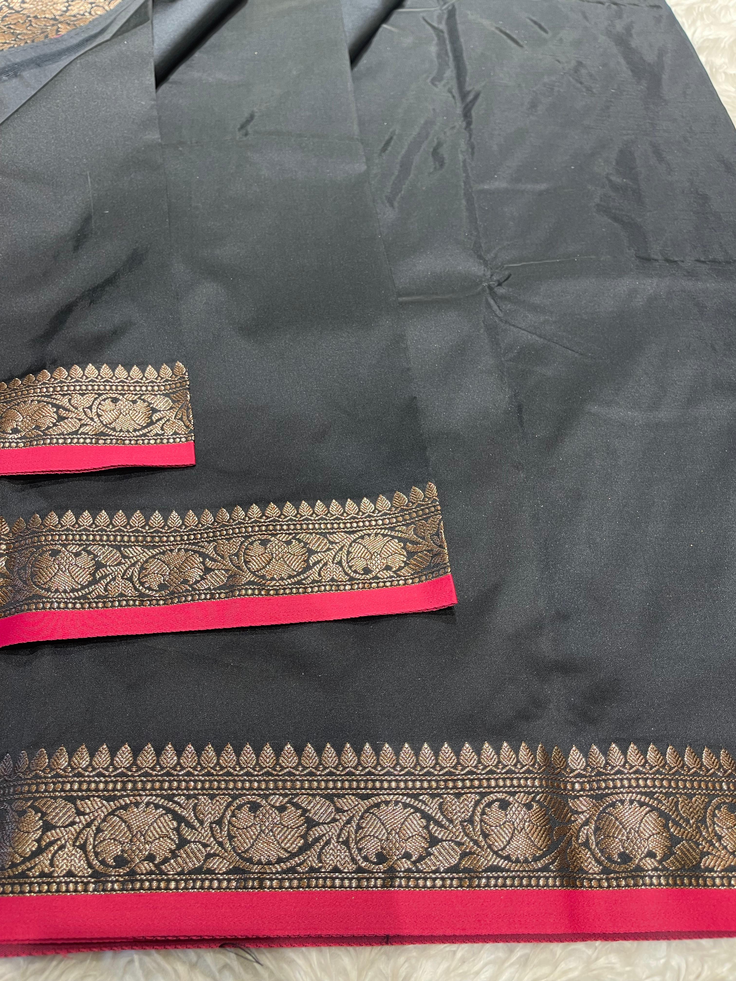 Anika's plain cotton silk Saree-black 2