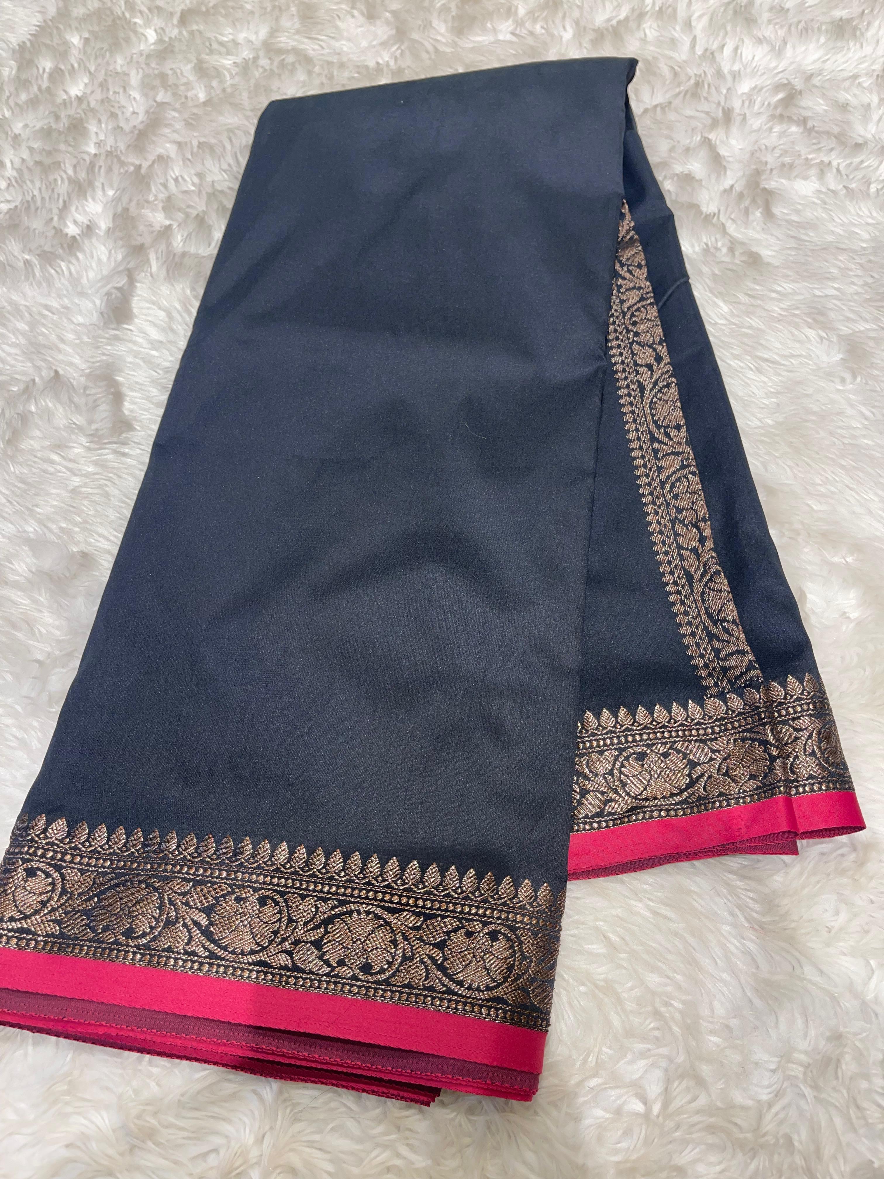 Anika's plain cotton silk Saree-black 2