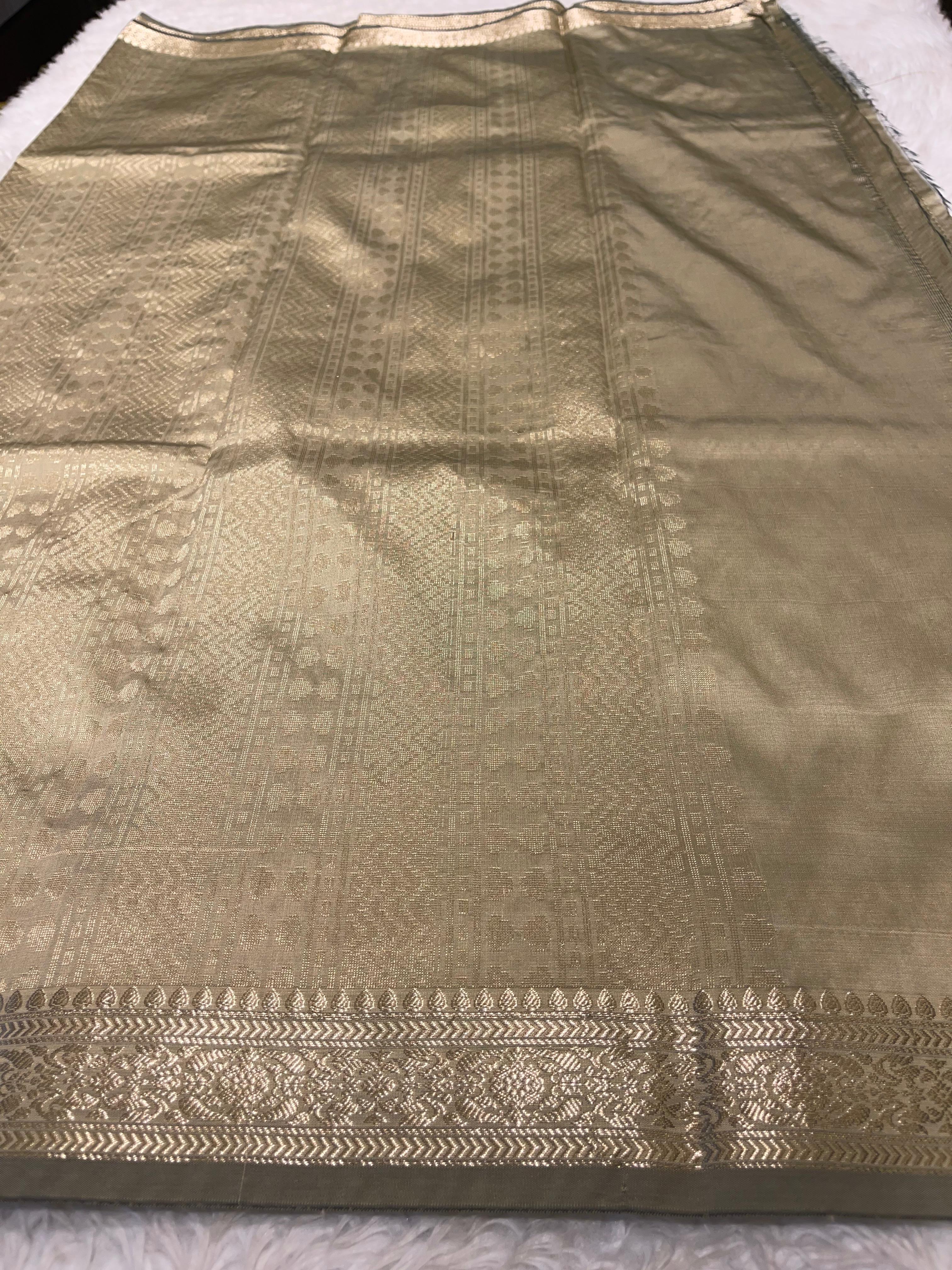 Anika's plain cotton silk Saree-light oldgrey