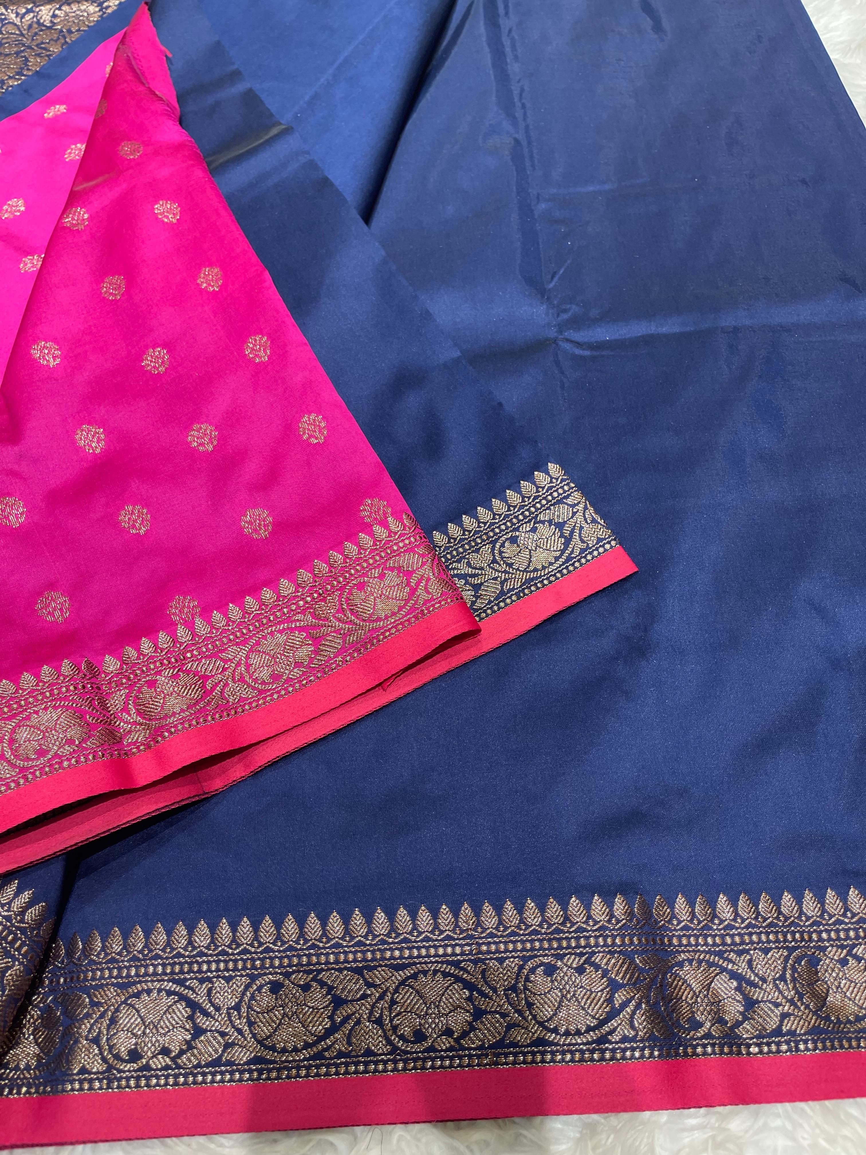 Anika's plain cotton silk Saree-blue
