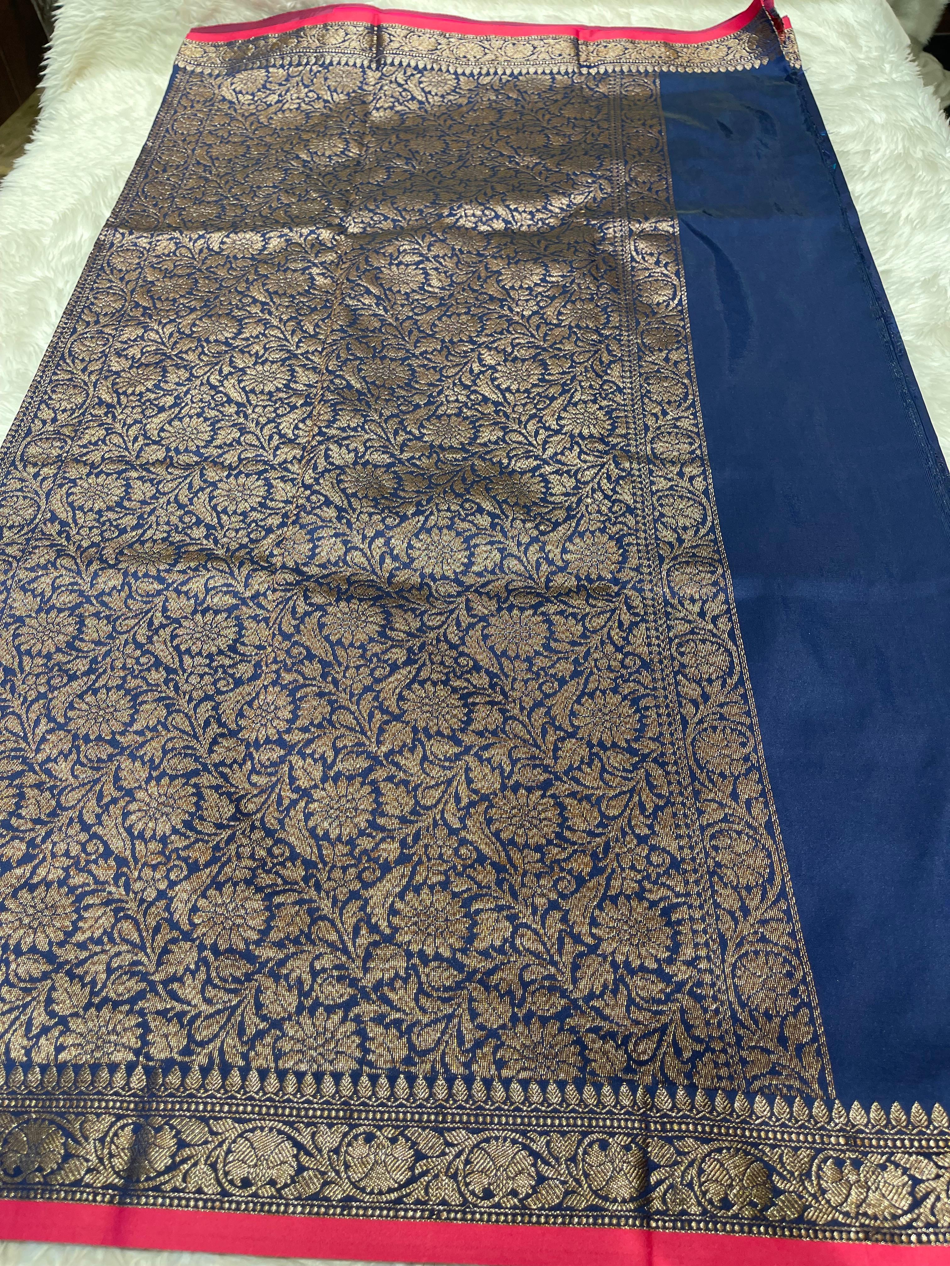 Anika's plain cotton silk Saree-blue