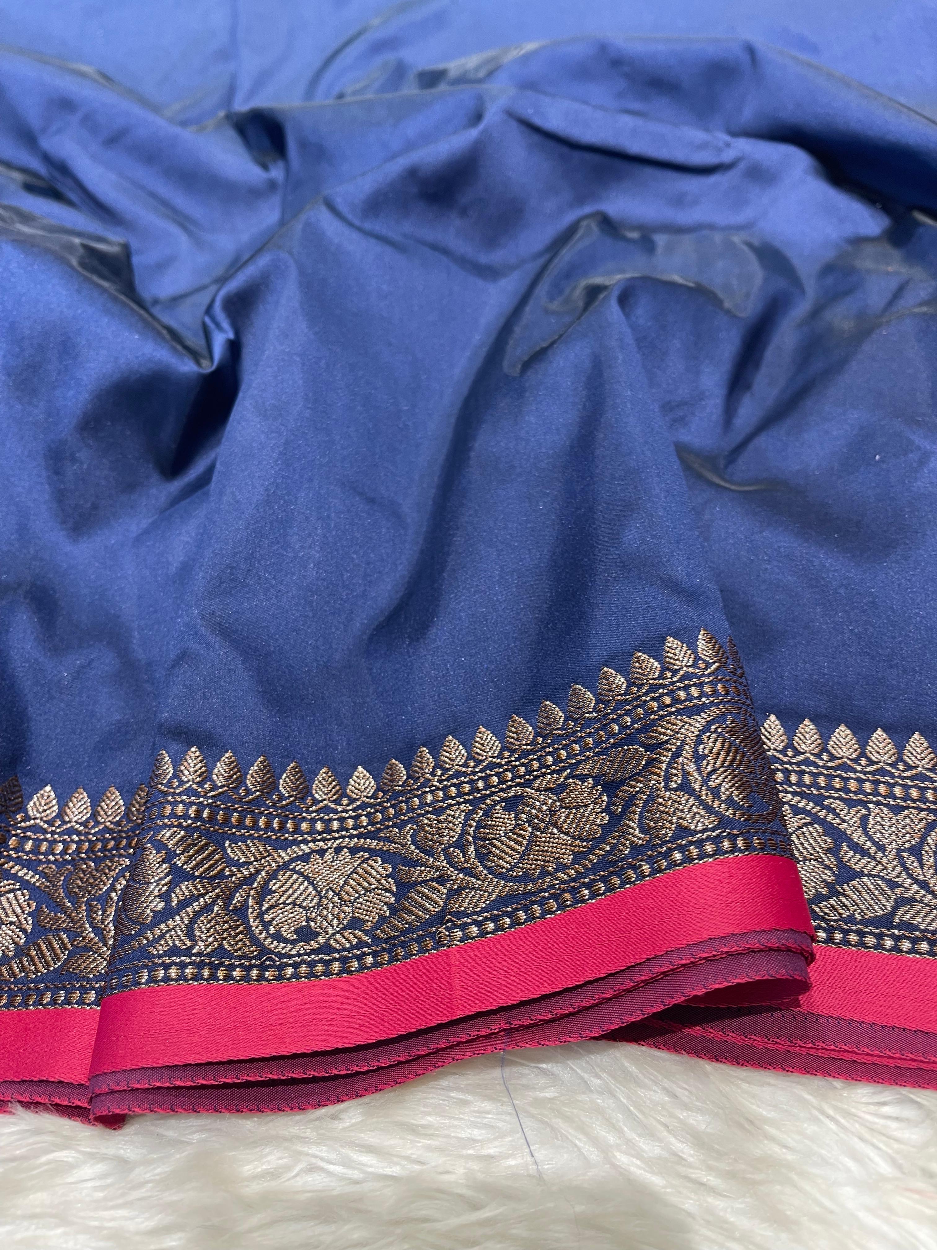 Anika's plain cotton silk Saree-blue