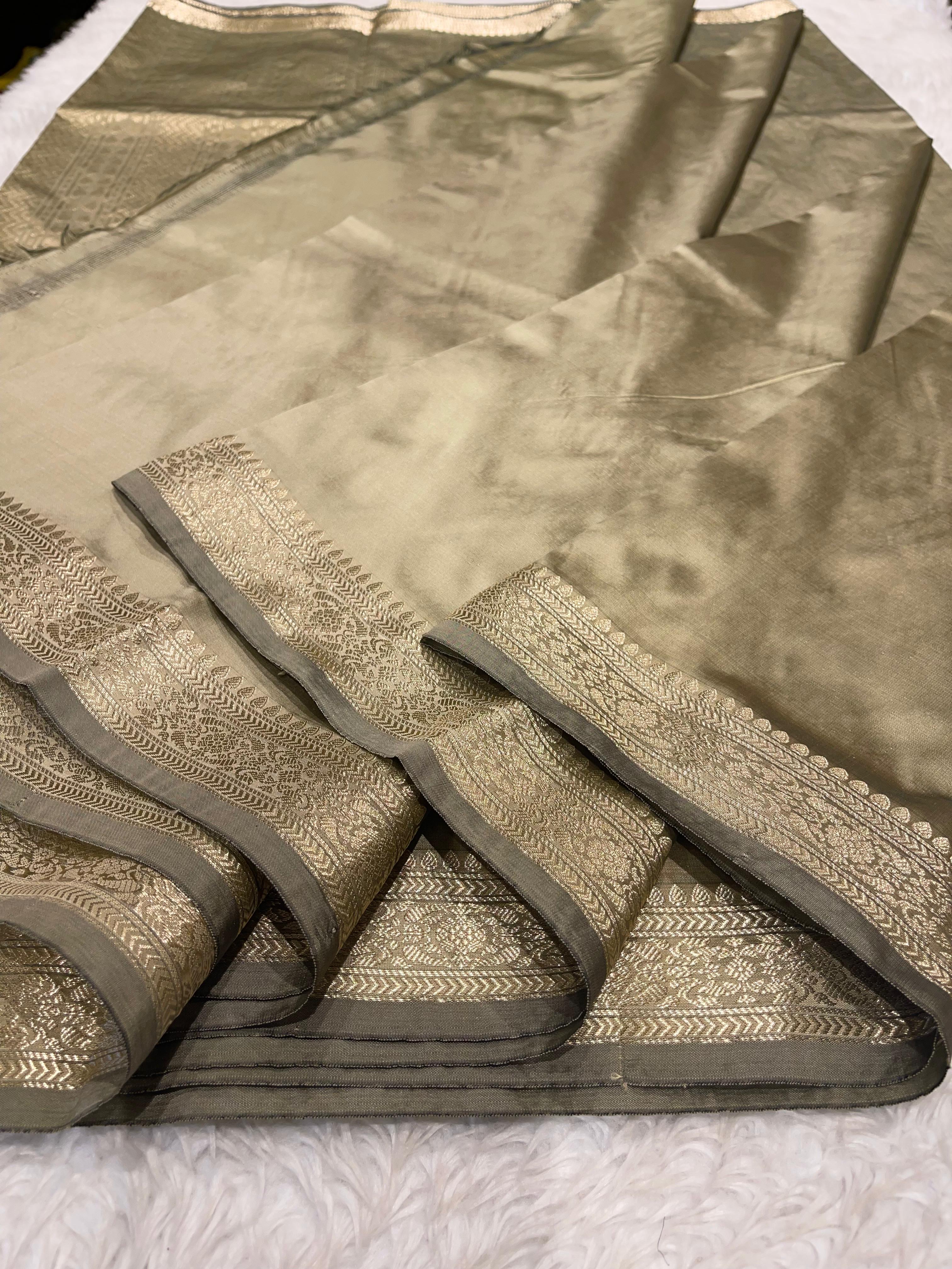 Anika's plain cotton silk Saree-light oldgrey
