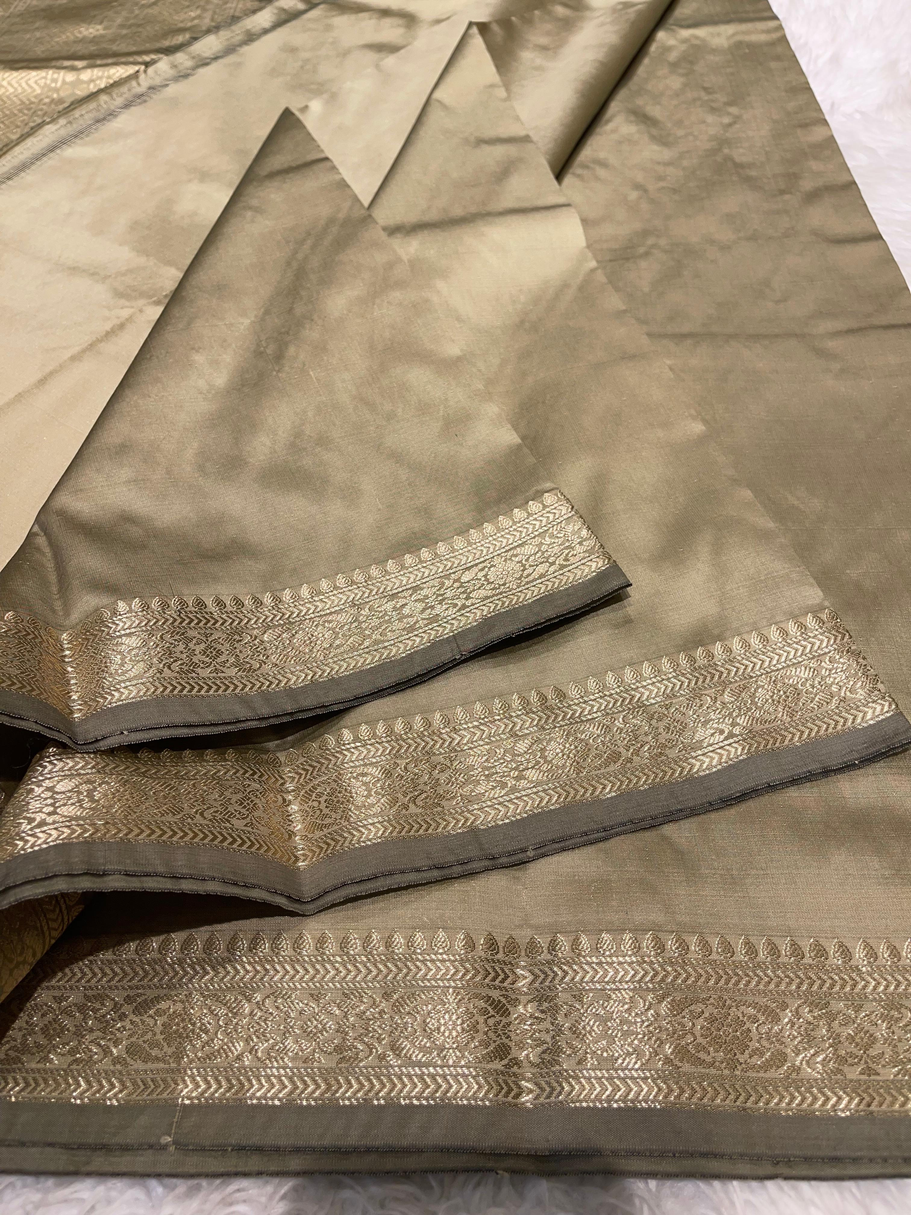 Anika's plain cotton silk Saree-light oldgrey