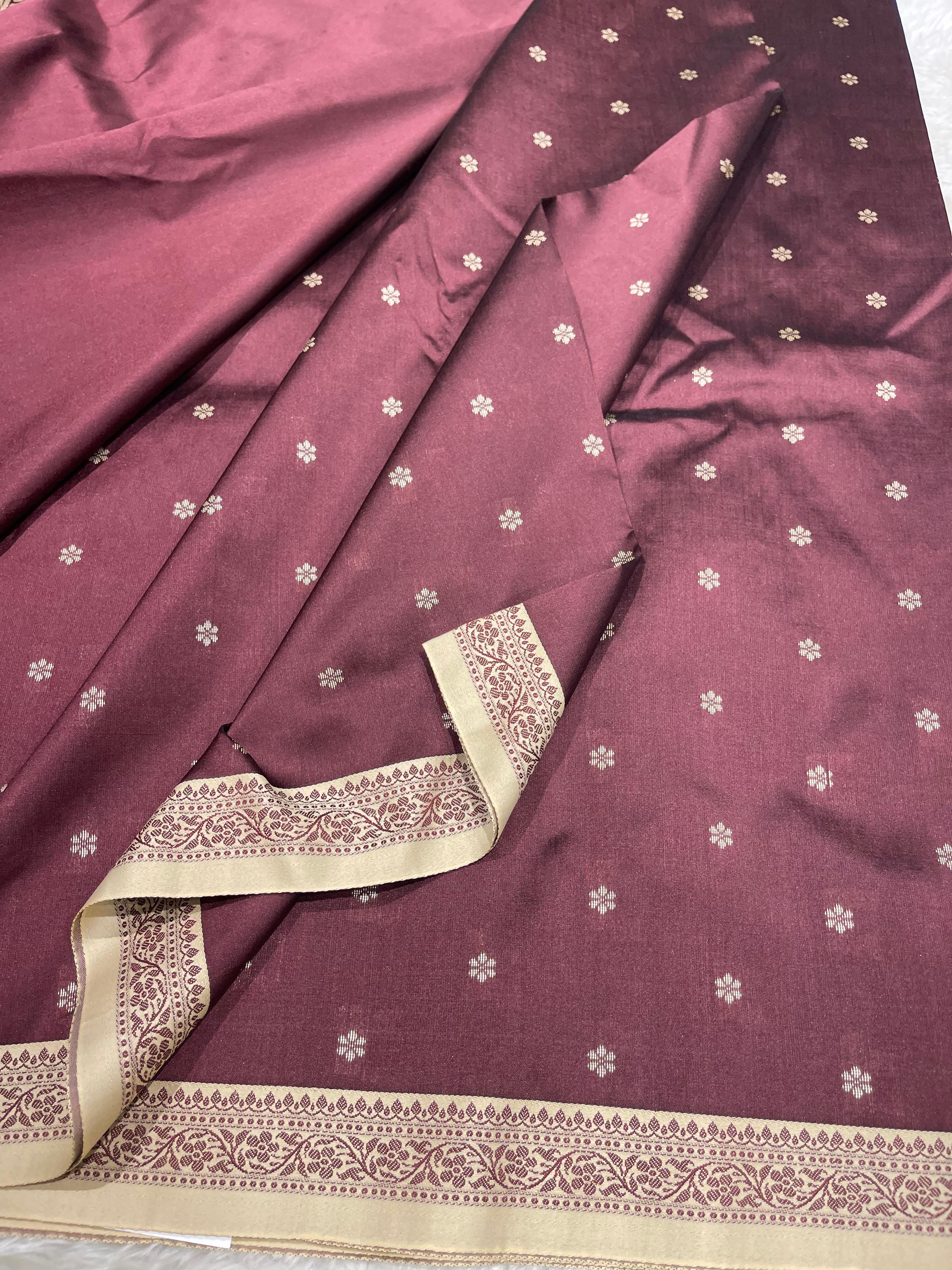 Anika's cotton silk Saree - Butta brown