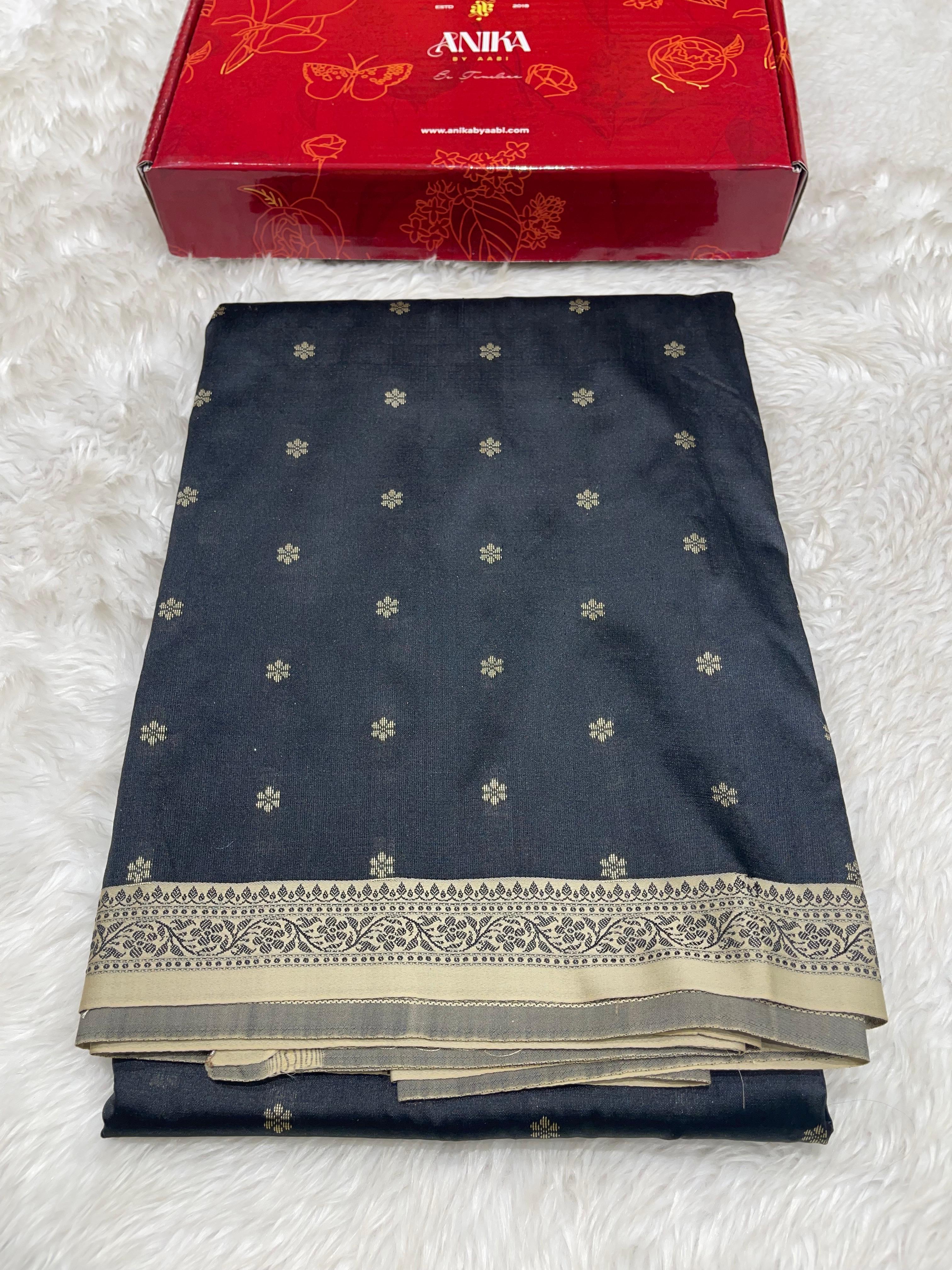 Anika's cotton silk Saree-butta black