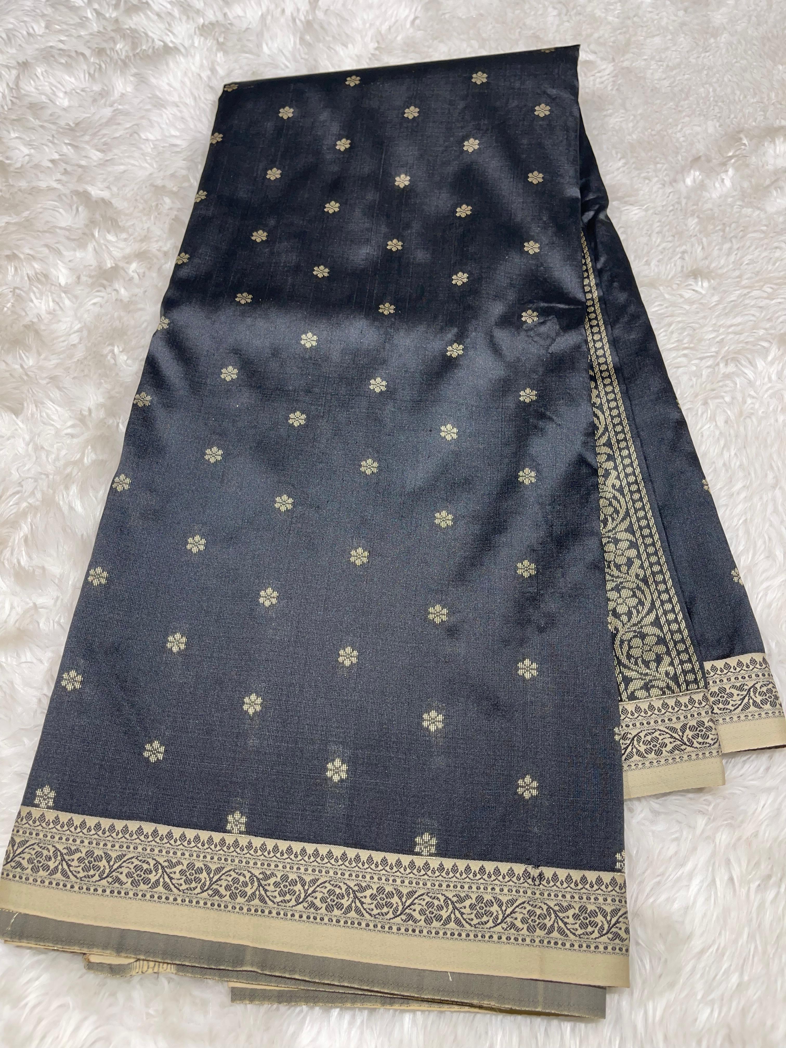 Anika's cotton silk Saree-butta black