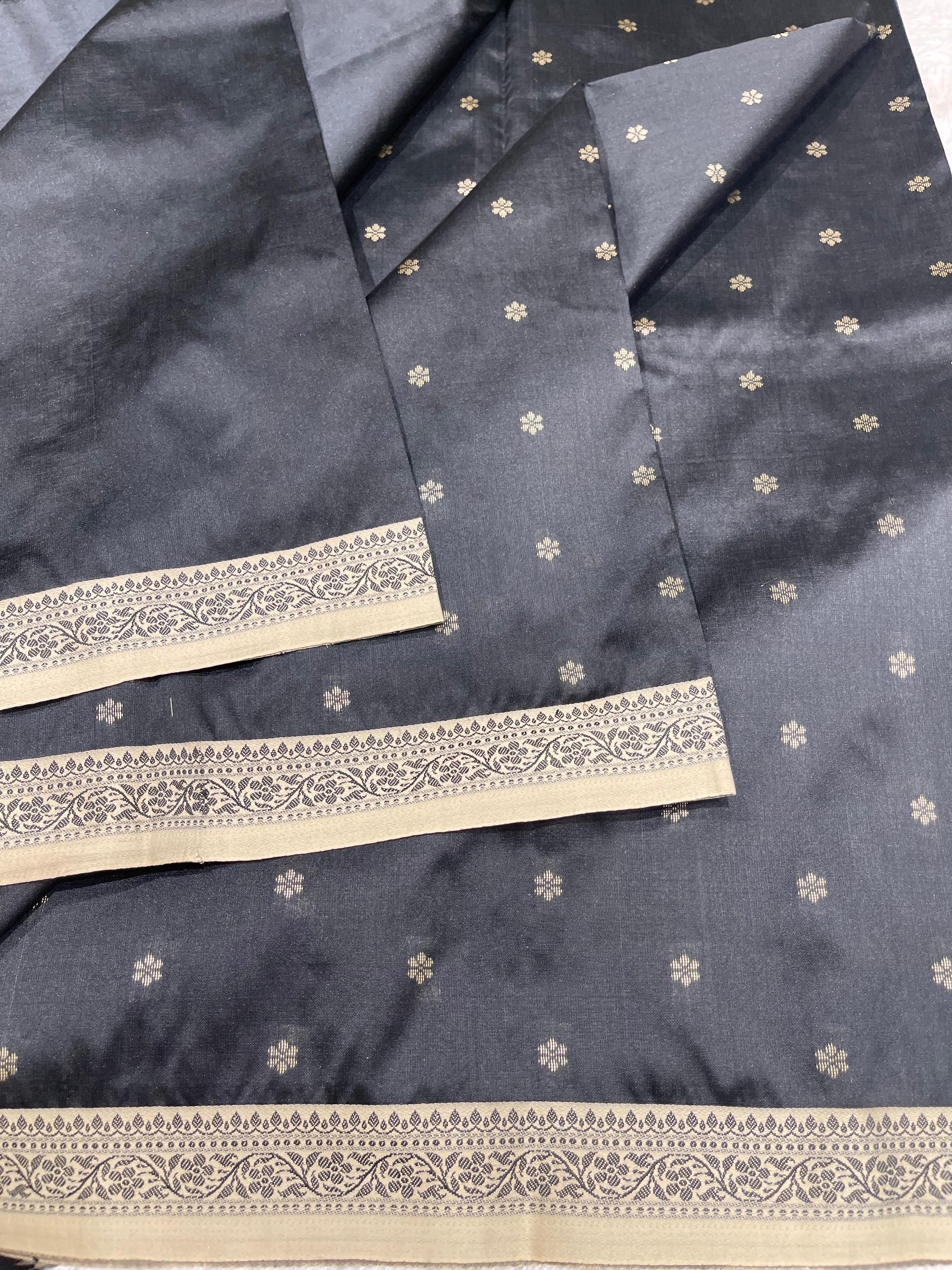Anika's cotton silk Saree-butta black